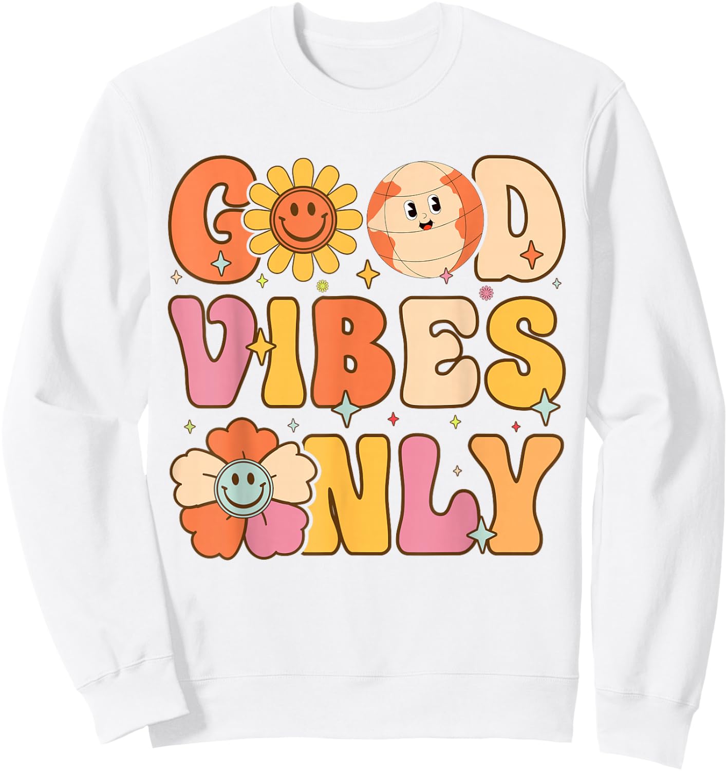 Good Vibes Only Peace Love 60s 70s Tie Dye Groovy Hippie Sweatshirt - Sweatshirt | White