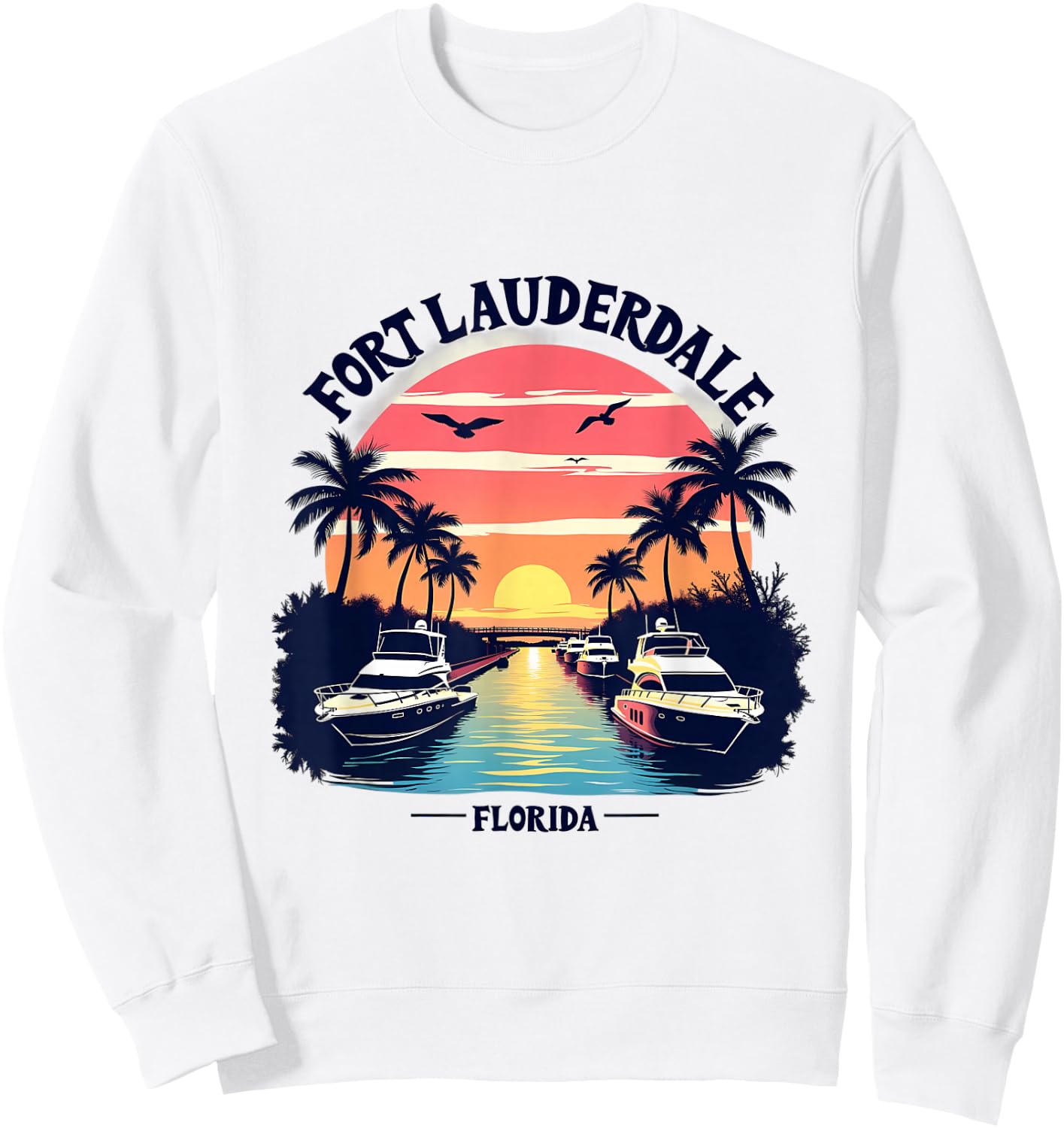 Fort Lauderdale Florida Sunset Boating Scene Sweatshirt - Sweatshirt | White