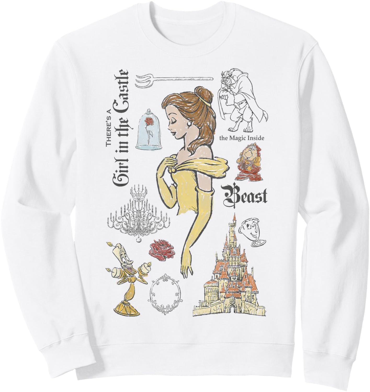 Disney Die Schöne und das Biest Charaktere Skizziertes Sweatshirt - Sweatshirt | White