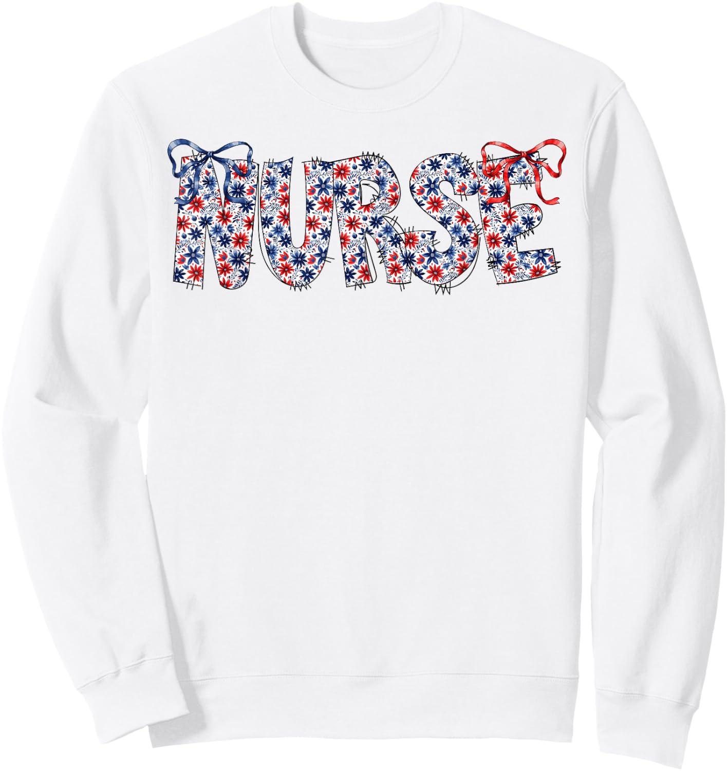 Groovy Cute Nurse Bows & Flowers USA Flag 4th Of July Women Sweatshirt - Sweatshirt | White