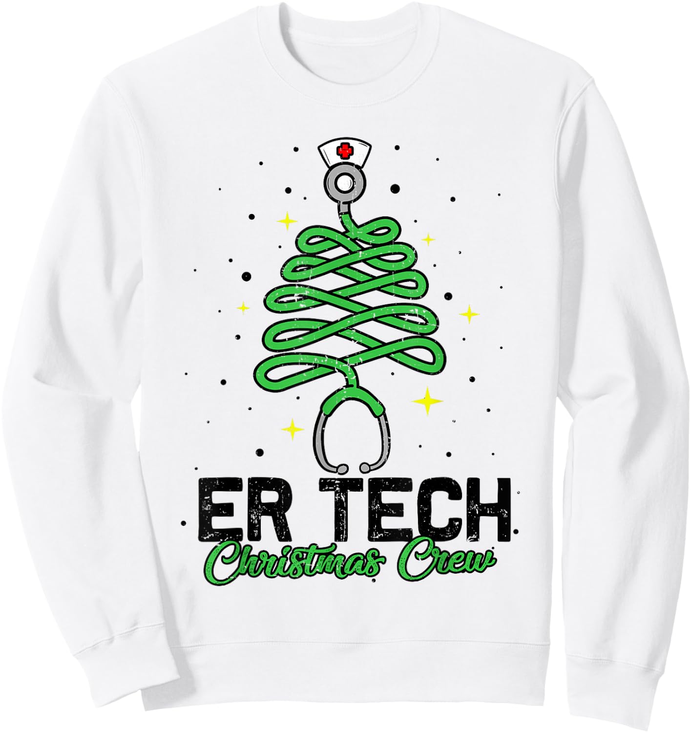 ER Tech Christmas Crew Cute Christmas Tree Xmas Lights Nurse Sweatshirt - Sweatshirt | White