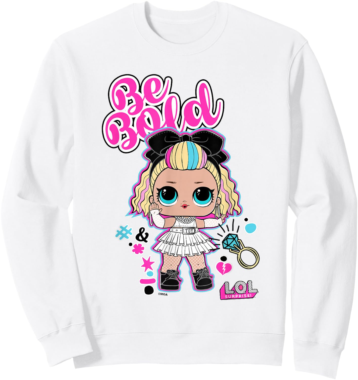 LOL Surprise Cute 80's B.B. Doll Be Bold Colorful Chest Logo Sweatshirt - Sweatshirt | White