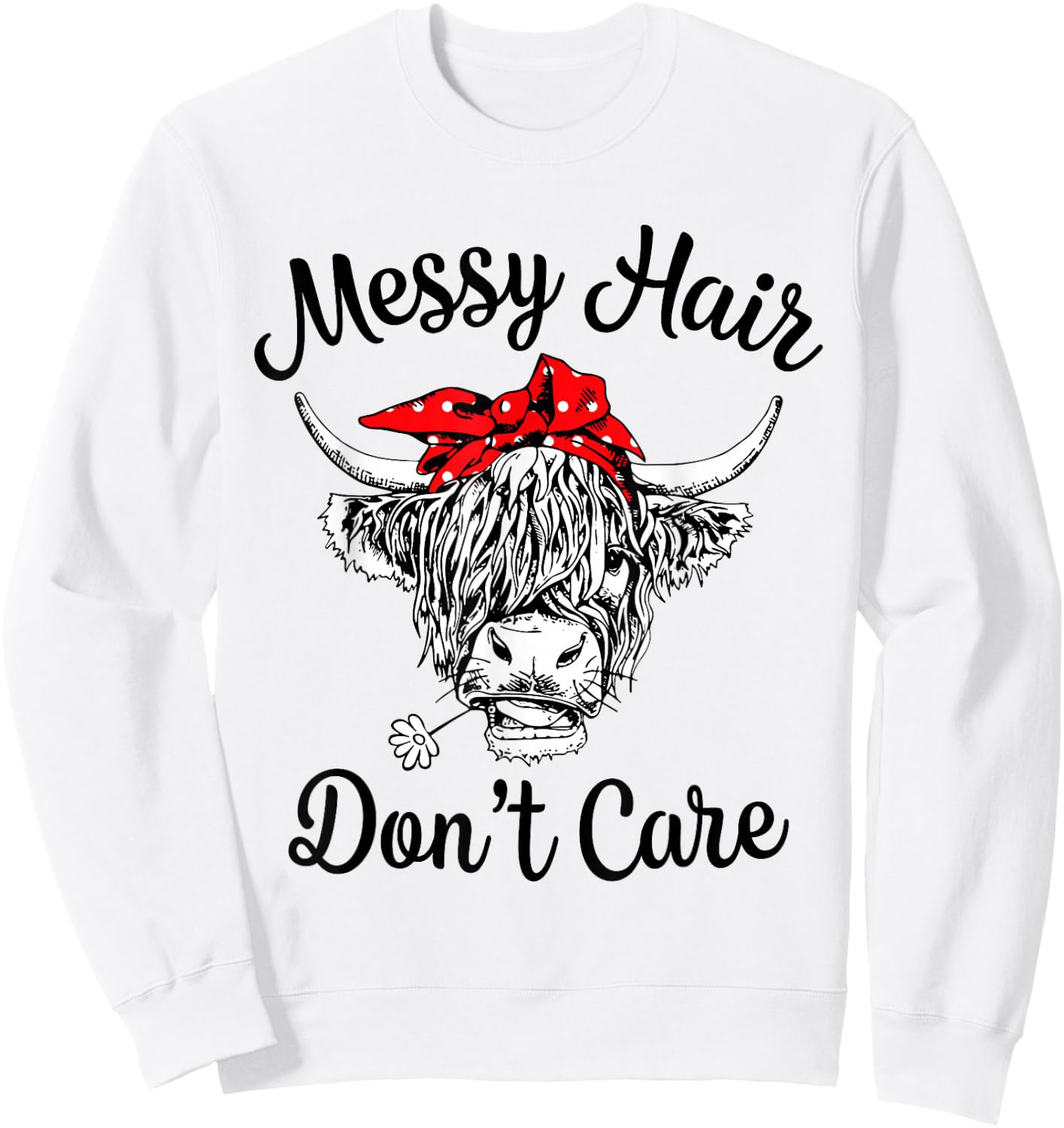 Scottish Highland Cow Cattle Bandana Messy Hair Don't Care Sweatshirt - Sweatshirt | White