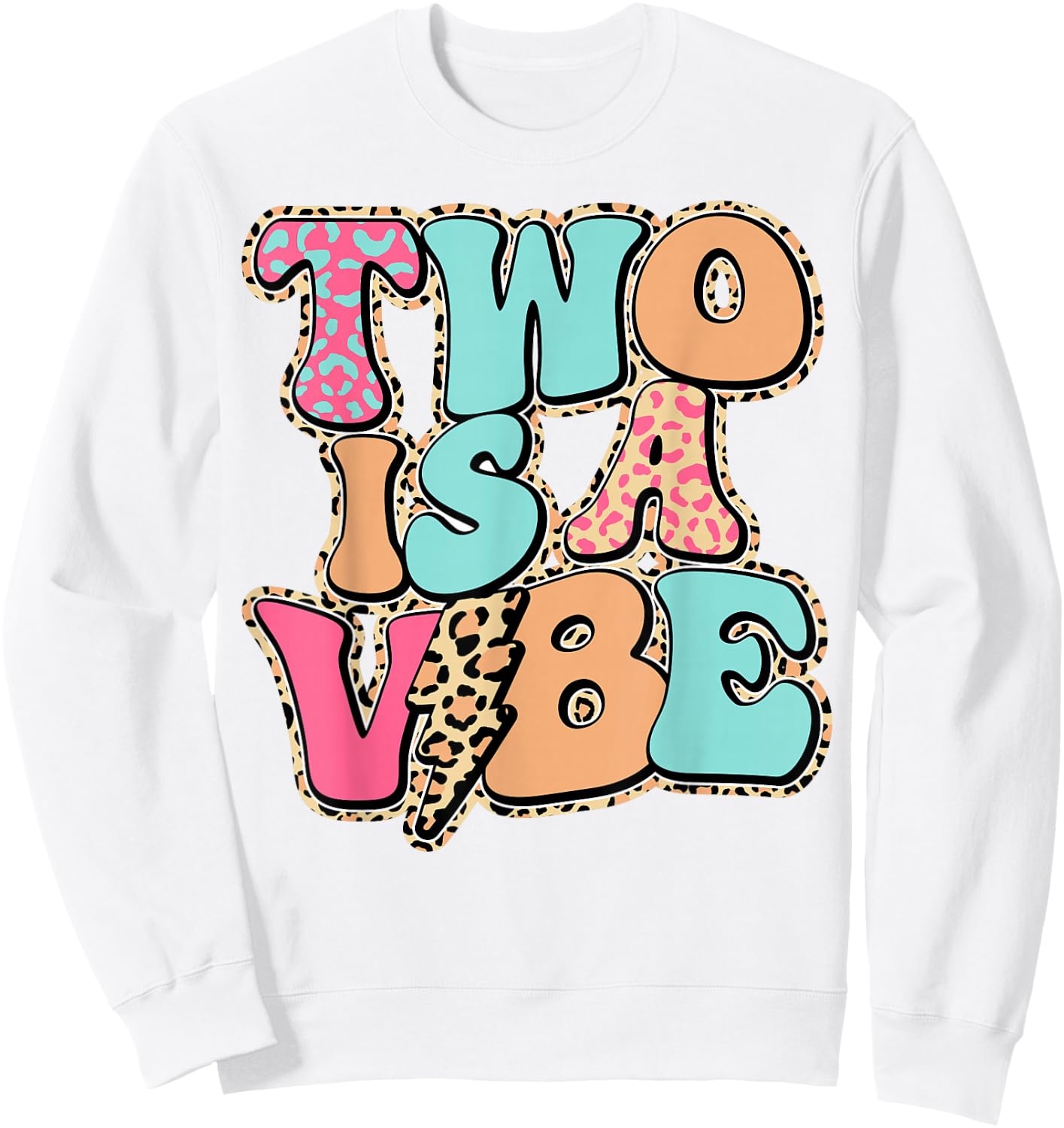 Two is A Vibe Girl Birthday Party Flower Leopard Sweatshirt - Sweatshirt | White