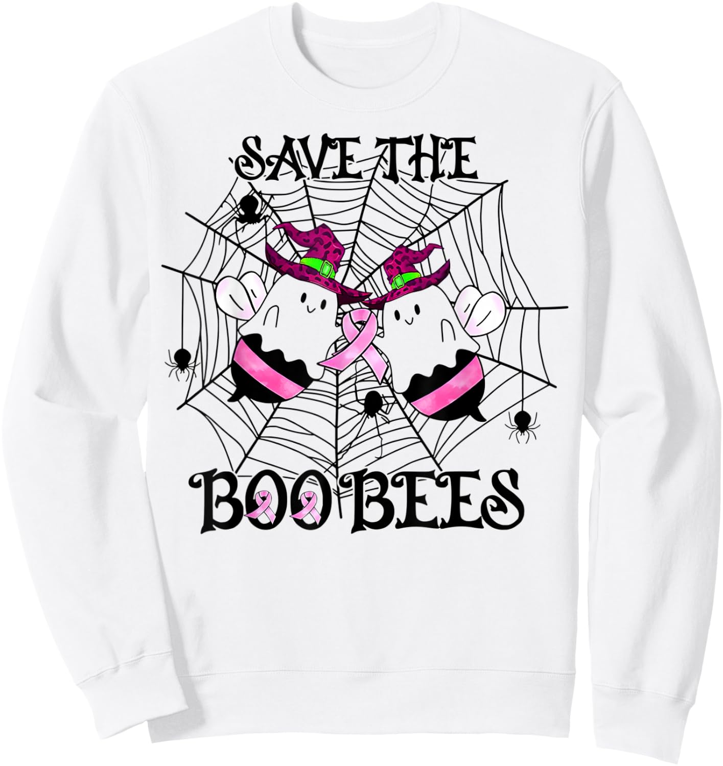 Save The Boo Bees Breast Cancer Awareness Halloween Sweatshirt - Sweatshirt | White