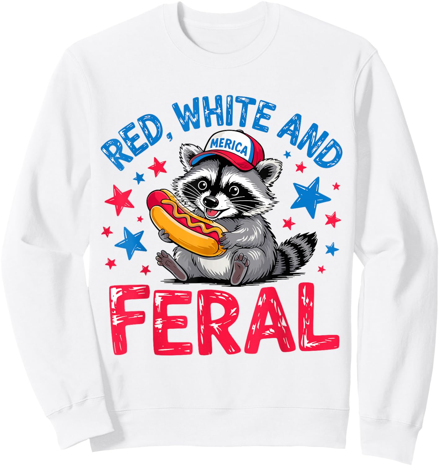 Retro Red White And Feral Raccoon USA 4th of July Boys Girls Sweatshirt - Sweatshirt | White