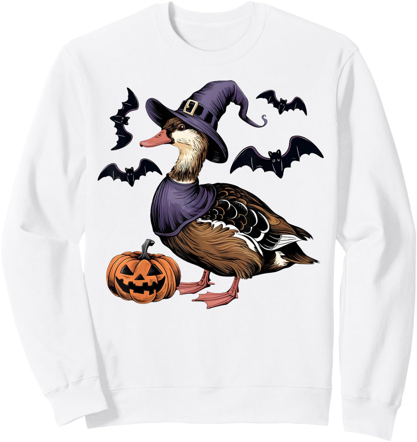 Muscovy Duck Bird Halloween Costume Scary Pumpkin Bat Witch Sweatshirt - Sweatshirt | White