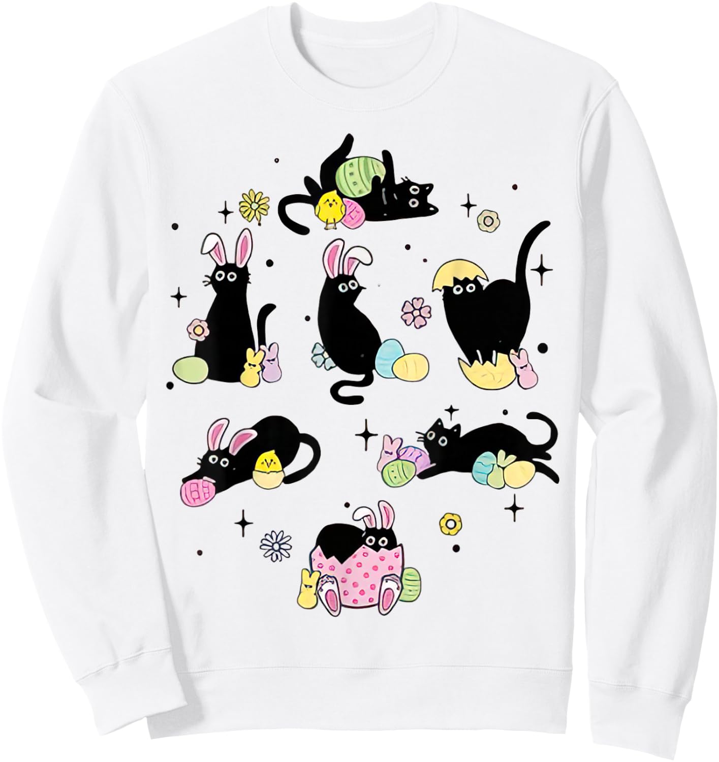 Funny Easter Black Cat Easter Day Cat Egg Sweatshirt - Sweatshirt | White
