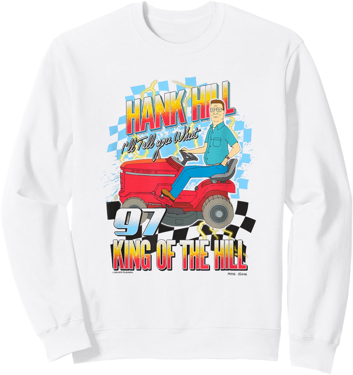 King of The Hill Hank Hill Lawnmower Racing Pro Sweatshirt - Sweatshirt | White