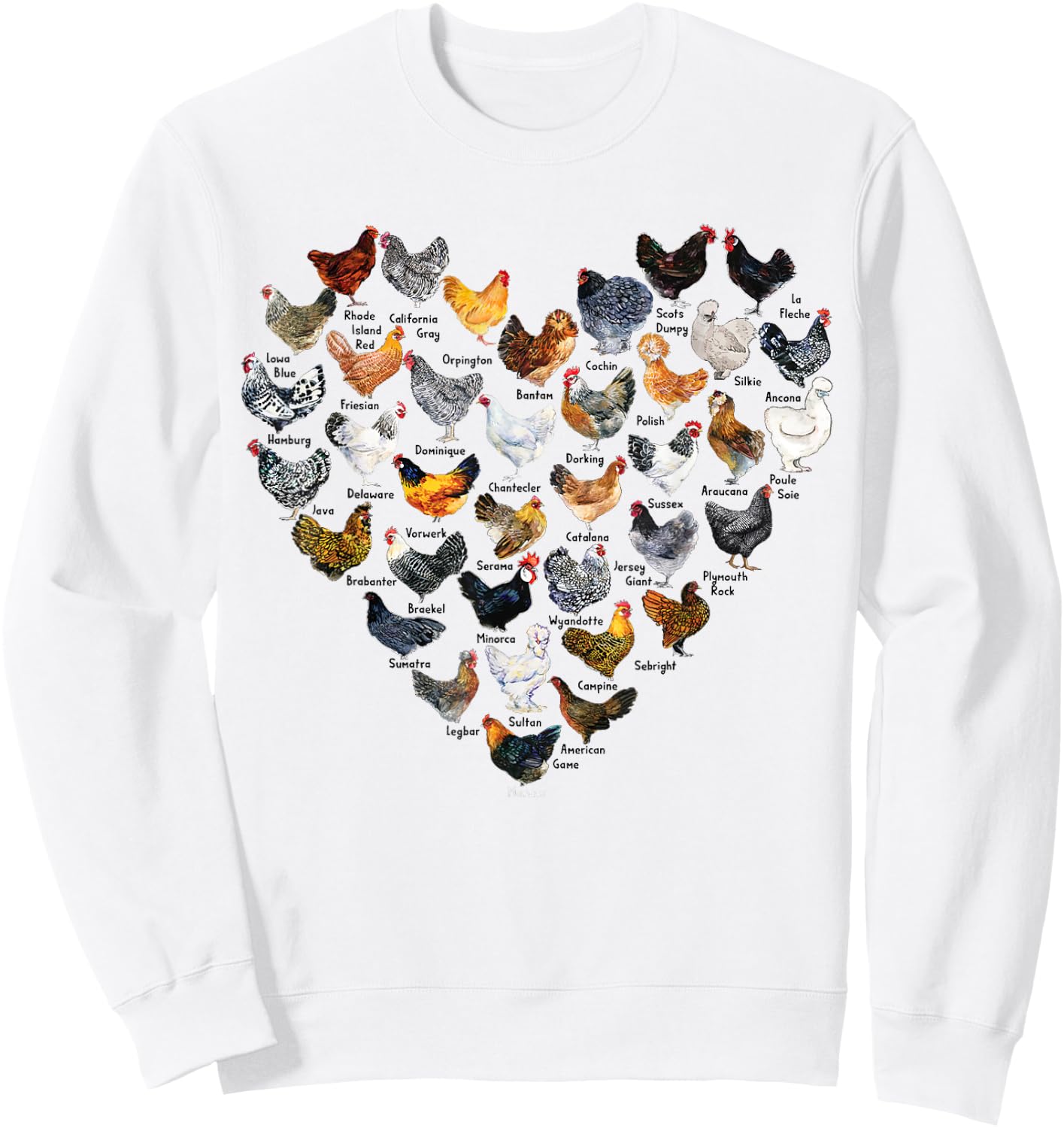 Love Chickens Heart Types of Chicken Sweatshirt - Sweatshirt | White