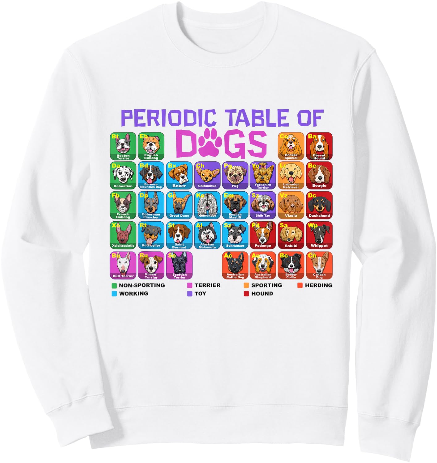 Periodic Table of Dogs Pet Puppy Science Dog Lover Dog Owner Sweatshirt - Sweatshirt | White