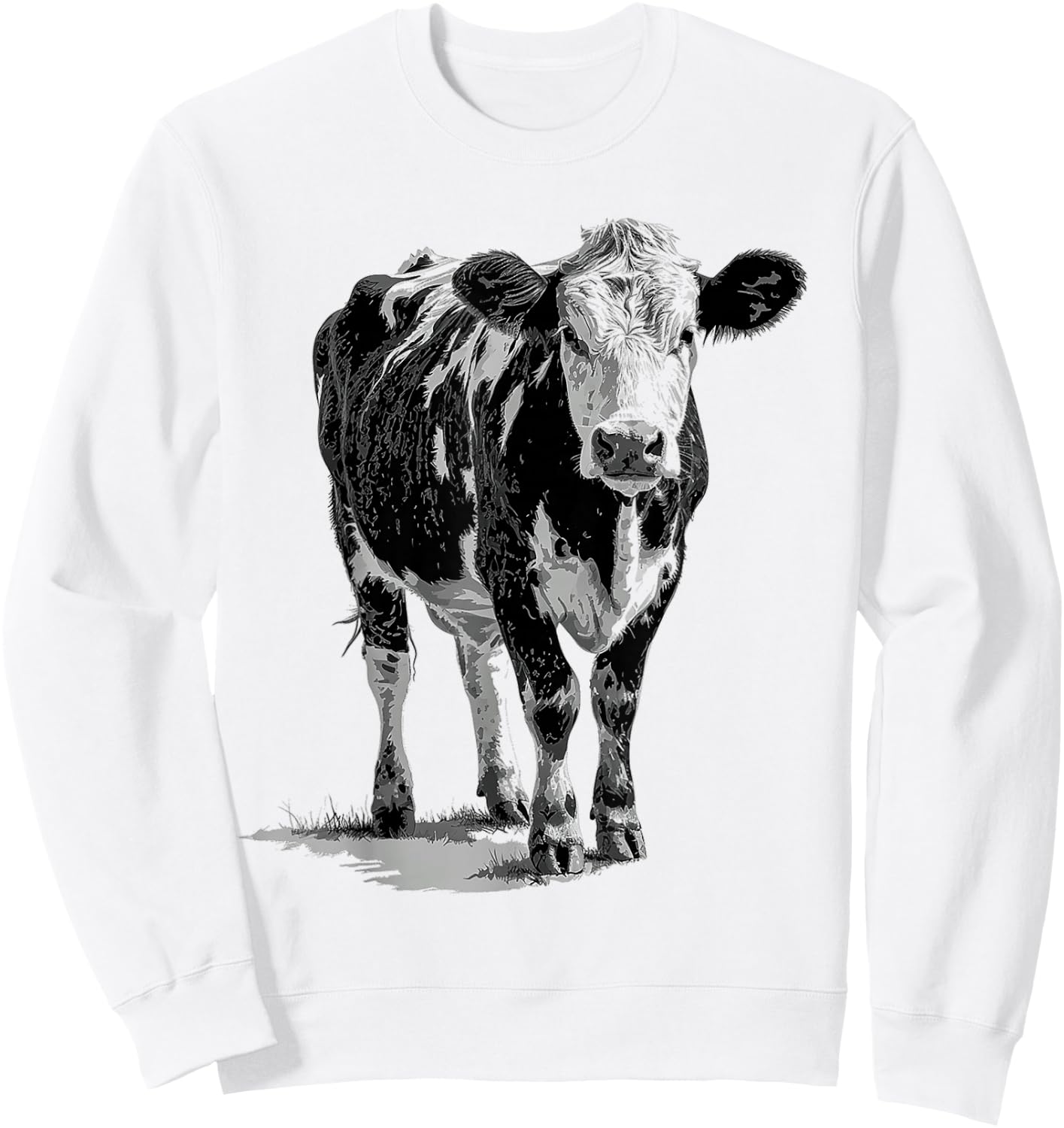 Cow Animal Print Motif Drawing Artwork Cow , White Sweatshirt - Sweatshirt | White