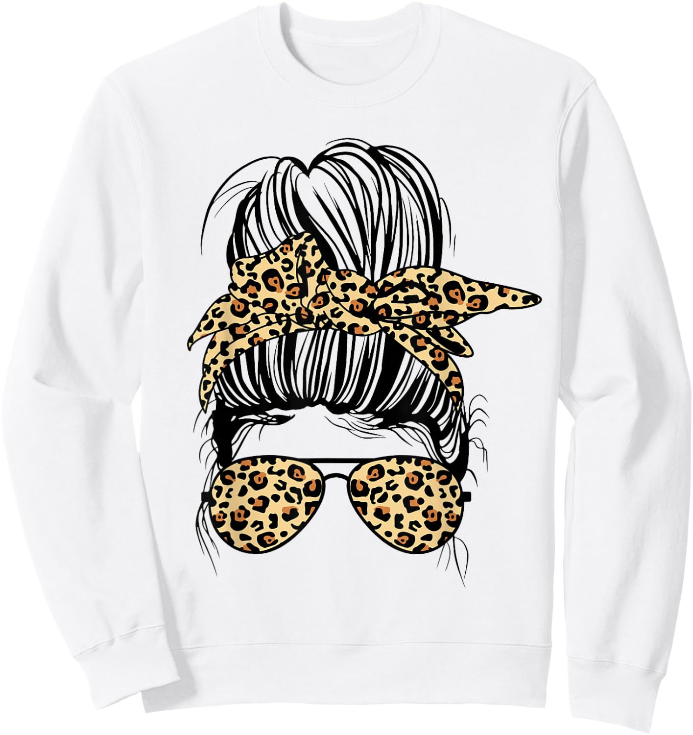 Leopard Mom Life Messy Bun Women's Sweatshirt - Sweatshirt | White