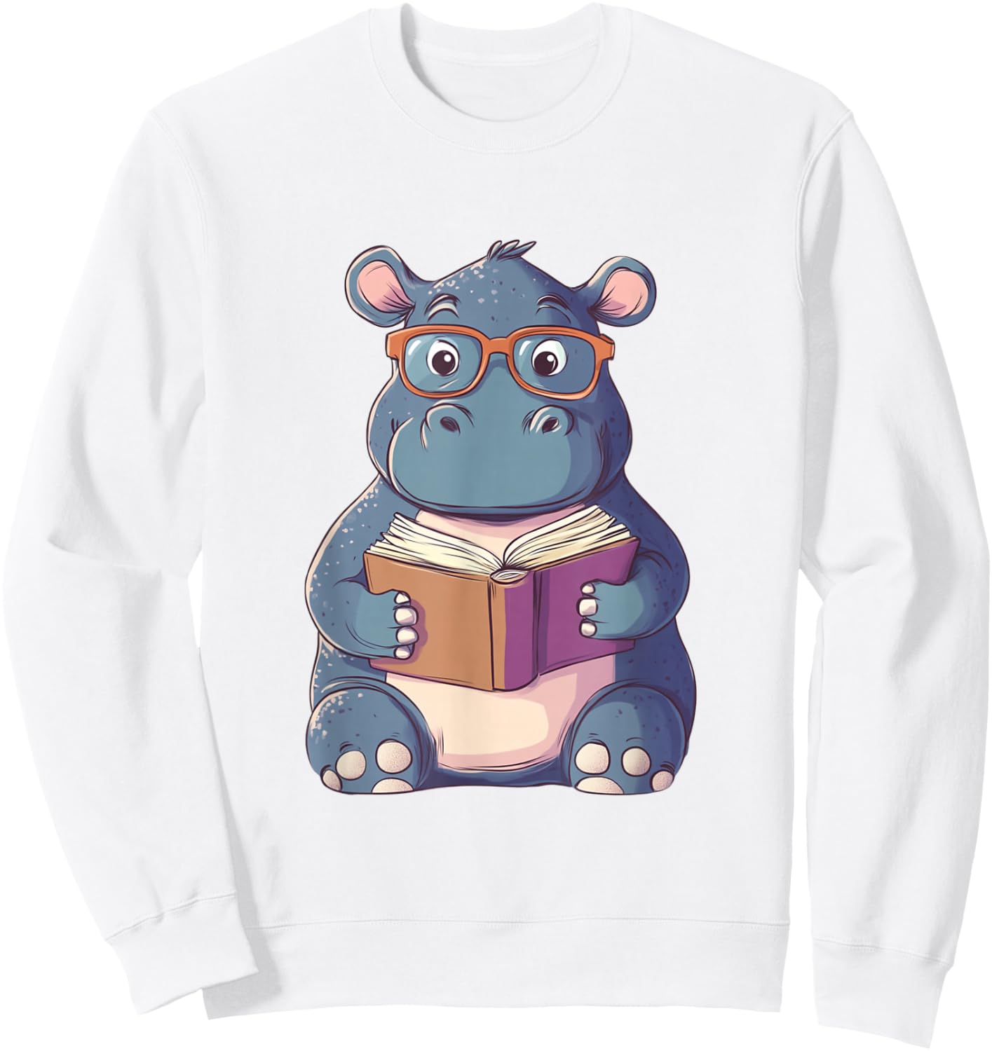 Hippo Reading Book for Boys Girls Kids Bookworm Sweatshirt - Sweatshirt | White