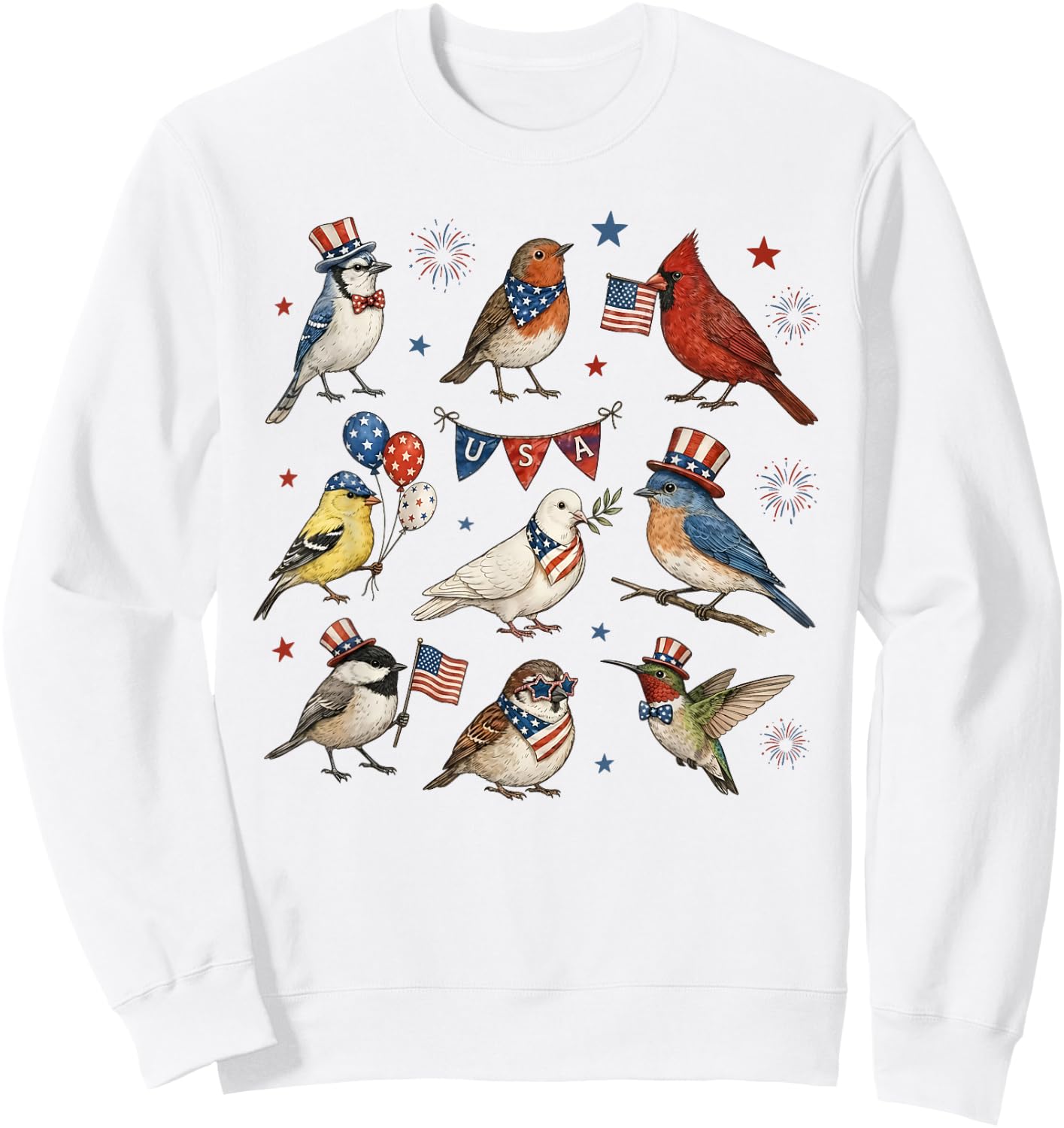 Patriotic Cute Birds 4th of July Bird Lover Independence Day Sweatshirt - Sweatshirt | White