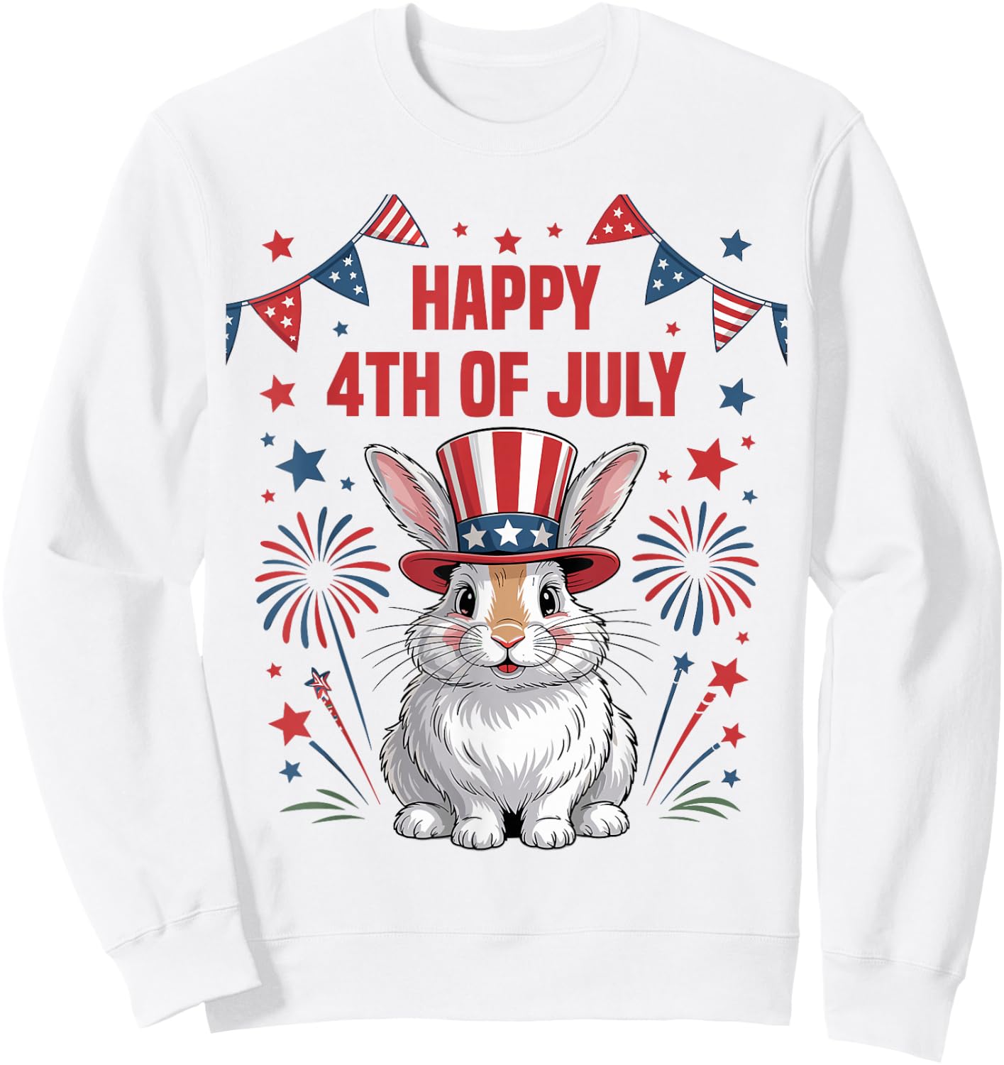 Happy 4th of July Patriotic Rabbit Animals Lovers Fireworks Sweatshirt - Sweatshirt | White