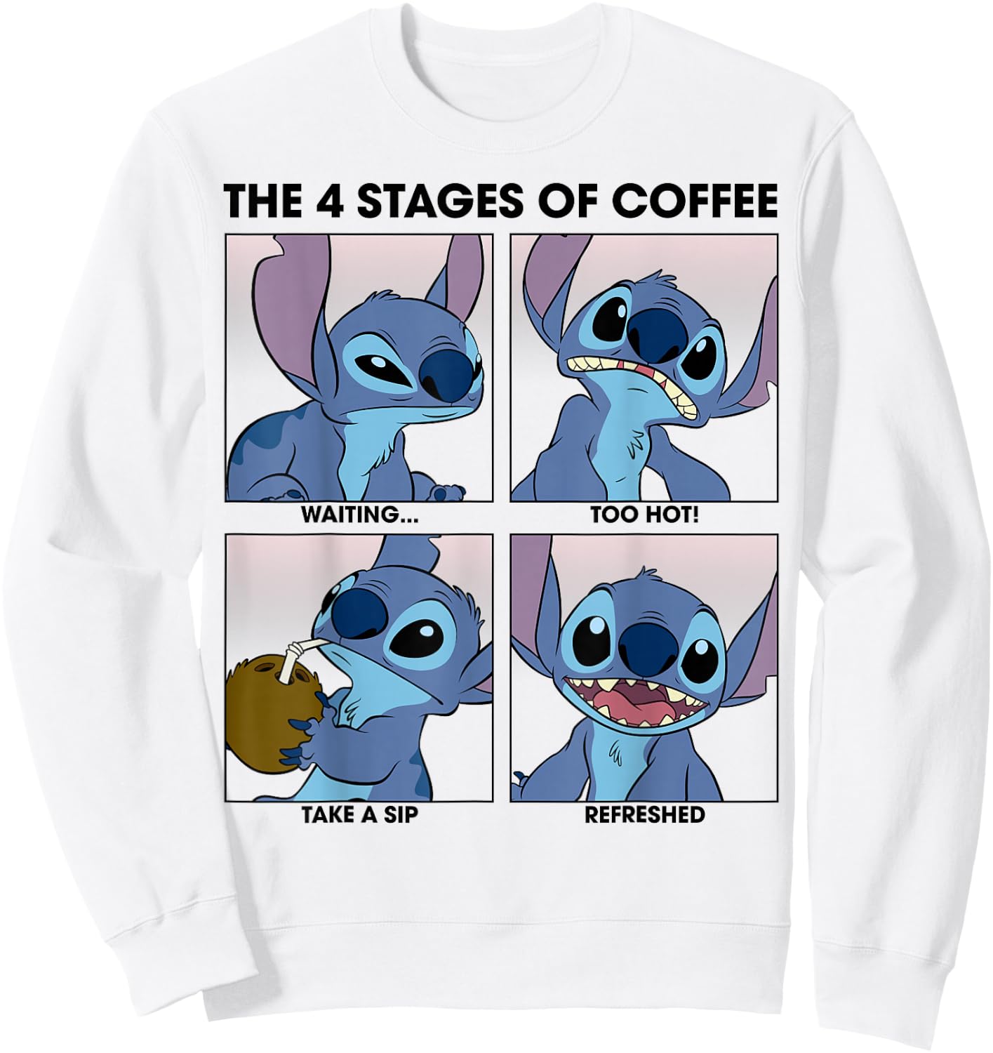 Disney Lilo & Stitch 4 Stages of Coffee Sweatshirt - Sweatshirt | White