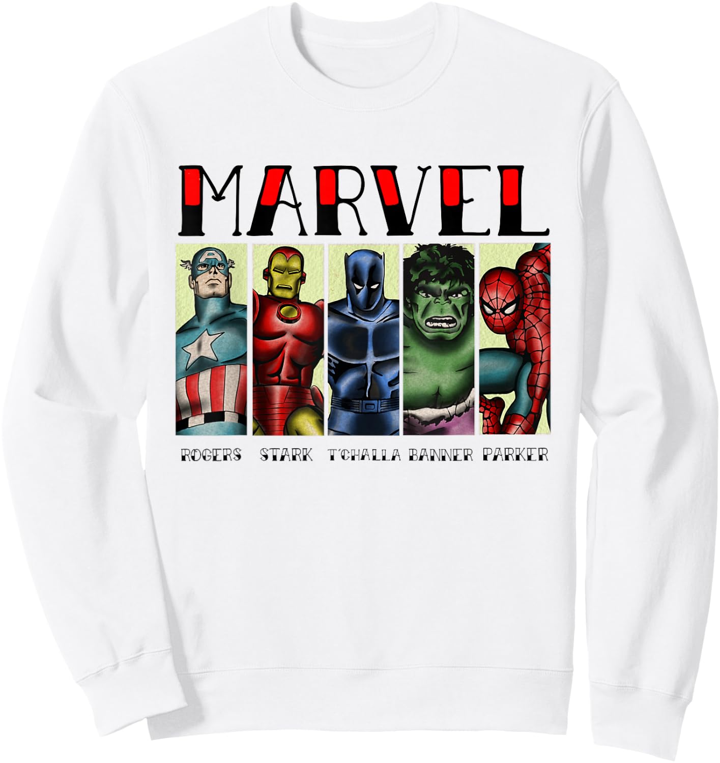 Marvel Avengers and Spider-Man Super Hero Real Names Retro Sweatshirt - Sweatshirt | White