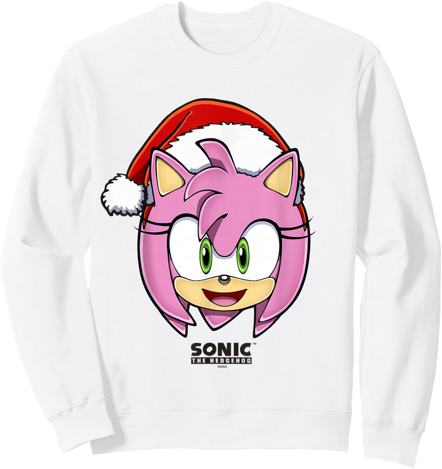 Sonic The Hedgehog Christmas Amy Rose Big Face Santa Hat Sweatshirt - Sweatshirt | White
