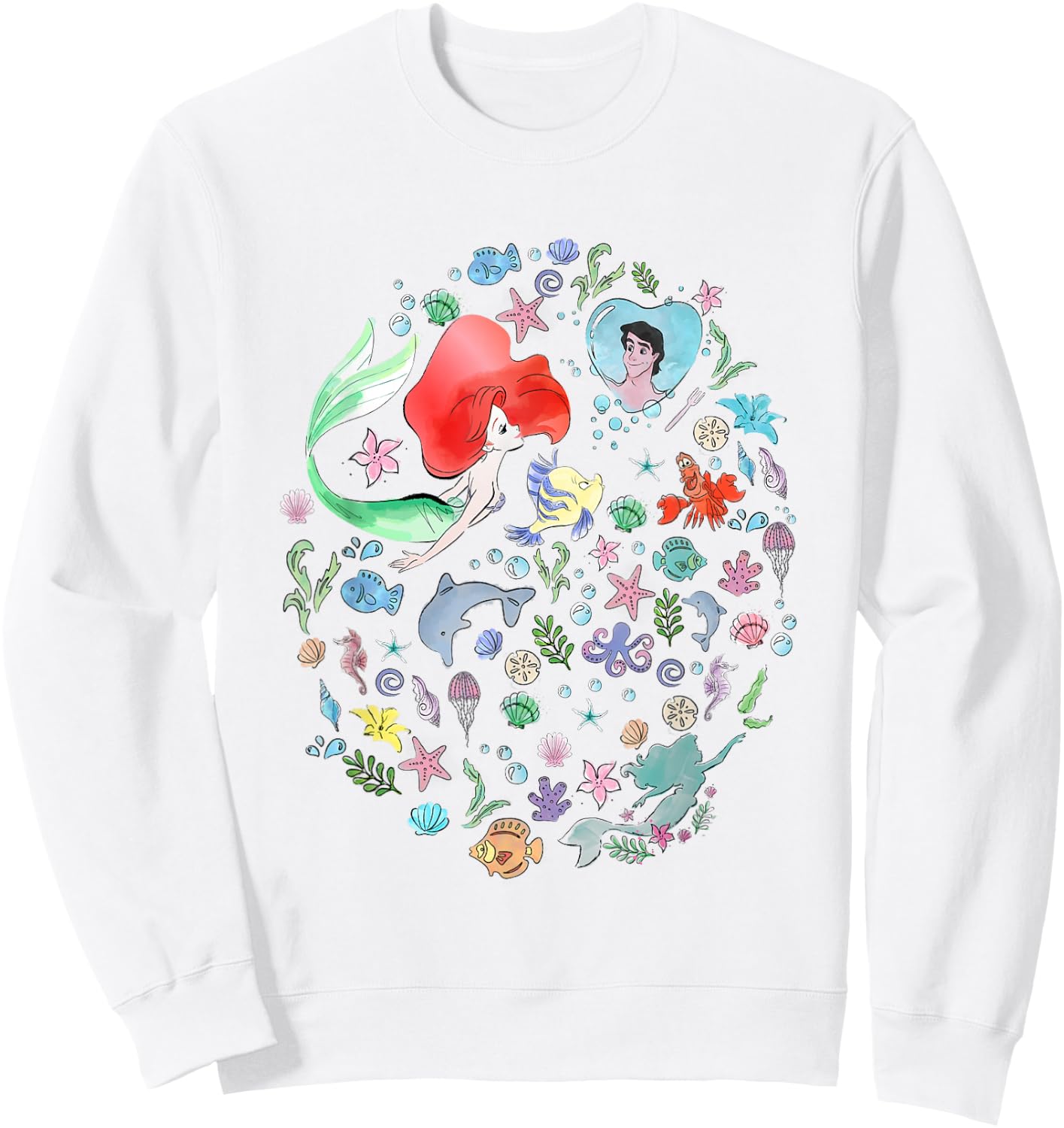 Disney The Little Mermaid Ariel's Jumble Watercolor Poster Sweatshirt - Sweatshirt | White