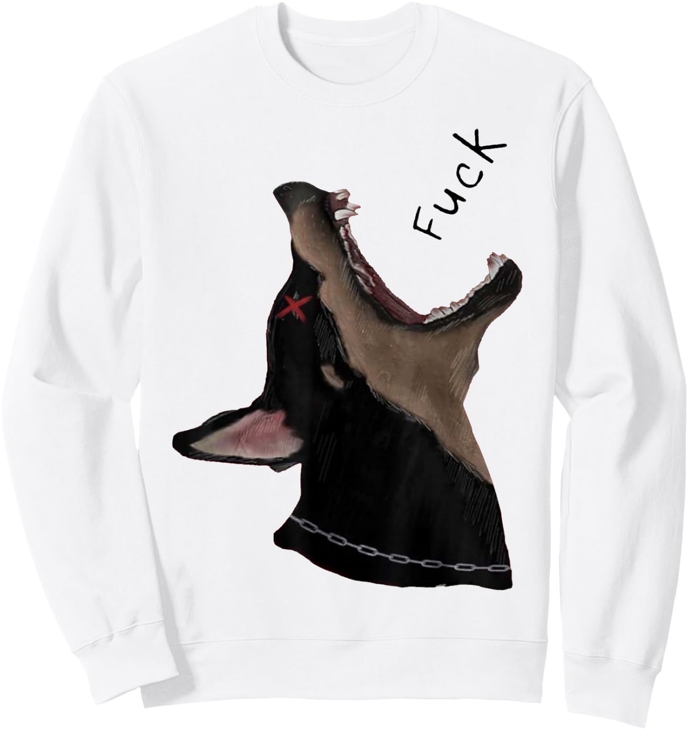 Doberman Dog Fuck Howling Yelling Art Sweatshirt - Sweatshirt | White