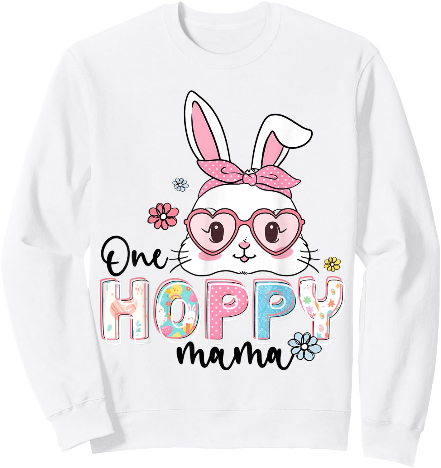 One Hoppy Mama Bunny Groovy Bunny Mom Mommy Happy Easter Day Sweatshirt - Sweatshirt | White
