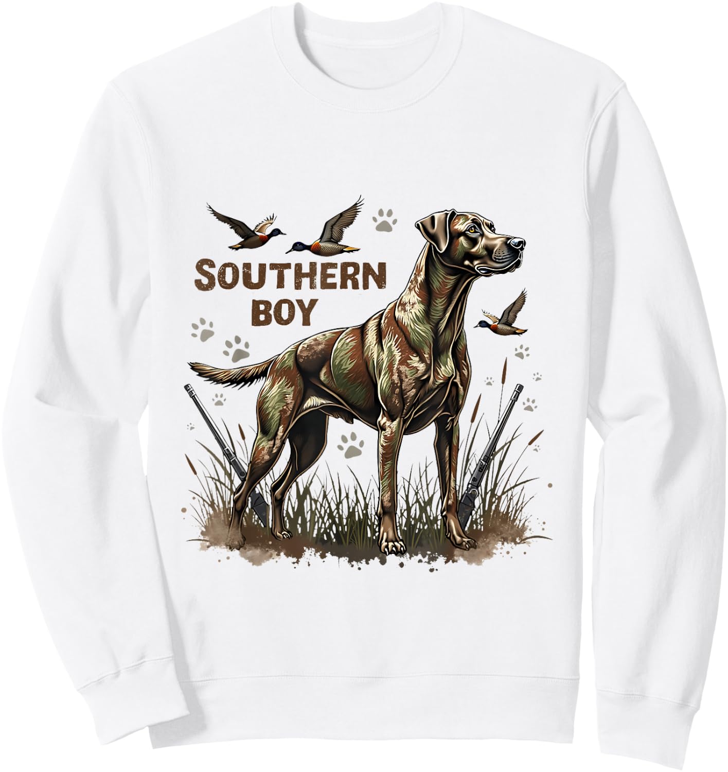 Retro Southern Boy Hunting Dog Waterfowl Dog Lovers Costume Sweatshirt - Sweatshirt | White