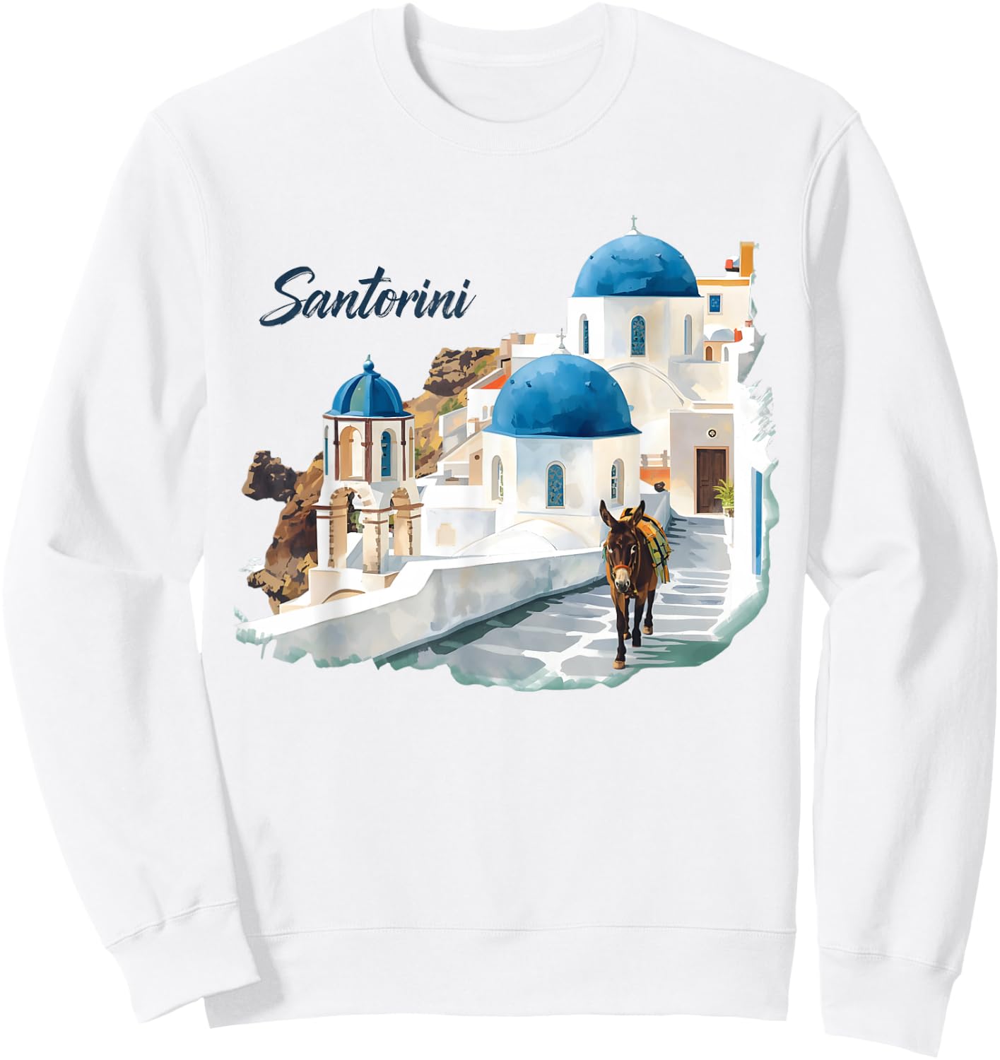Donkey on Santorini Streets in Greece Tourist Keepsake Women Sweatshirt - Sweatshirt | White