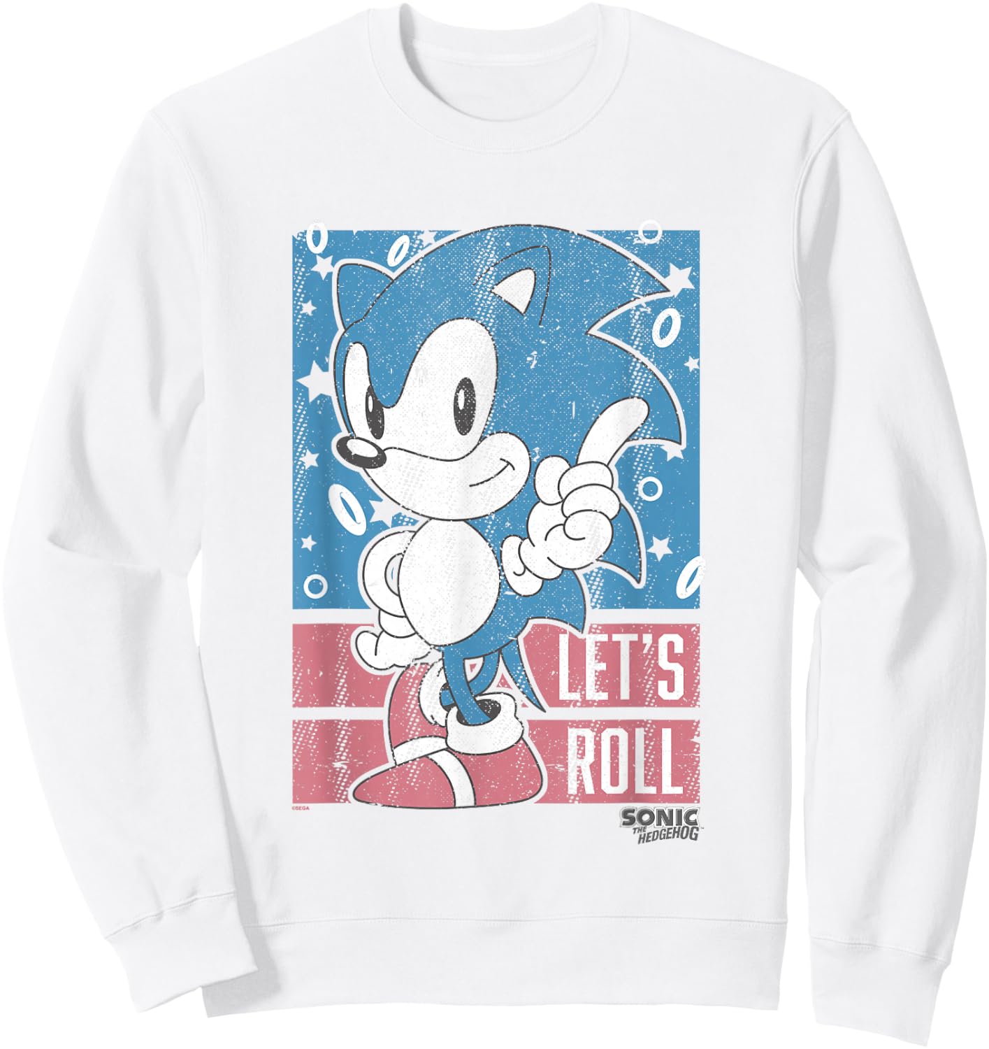 Sonic The Hedgehog Let's Roll Americana Distressed Logo Sweatshirt - Sweatshirt | White
