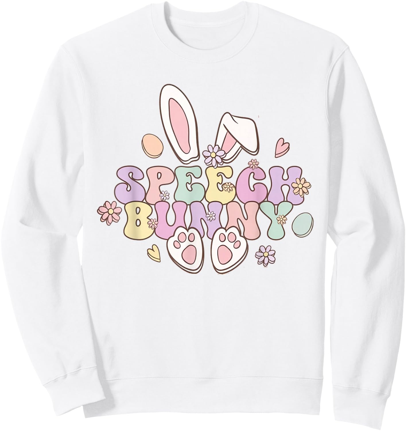 Groovy Retro Speech Bunny Easter Speech Pathologist SLP Sweatshirt - Sweatshirt | White