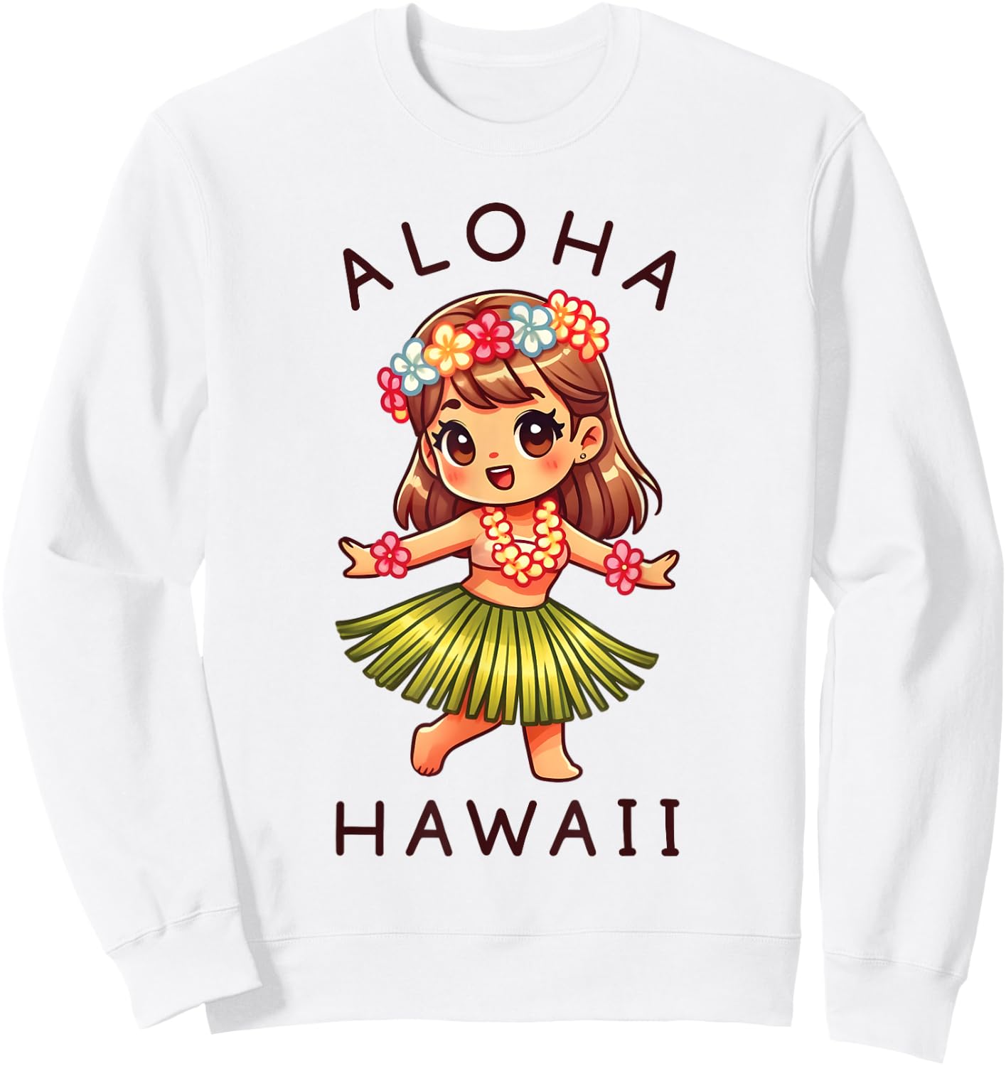 Aloha Hawaii Hawaii Cute Hula Dance Dancer Girl Kids Girls , White Sweatshirt - Sweatshirt | White