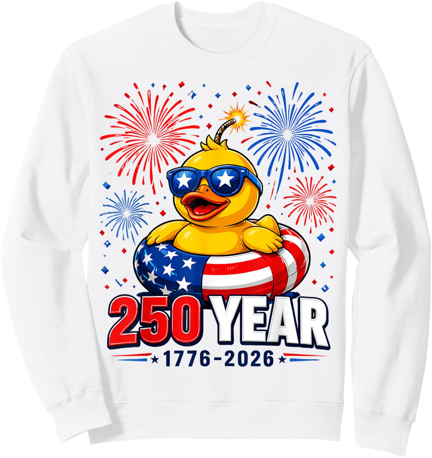 America 250th Anniversary 4th of July Patriotic Rubber Duck Sweatshirt - Sweatshirt | White