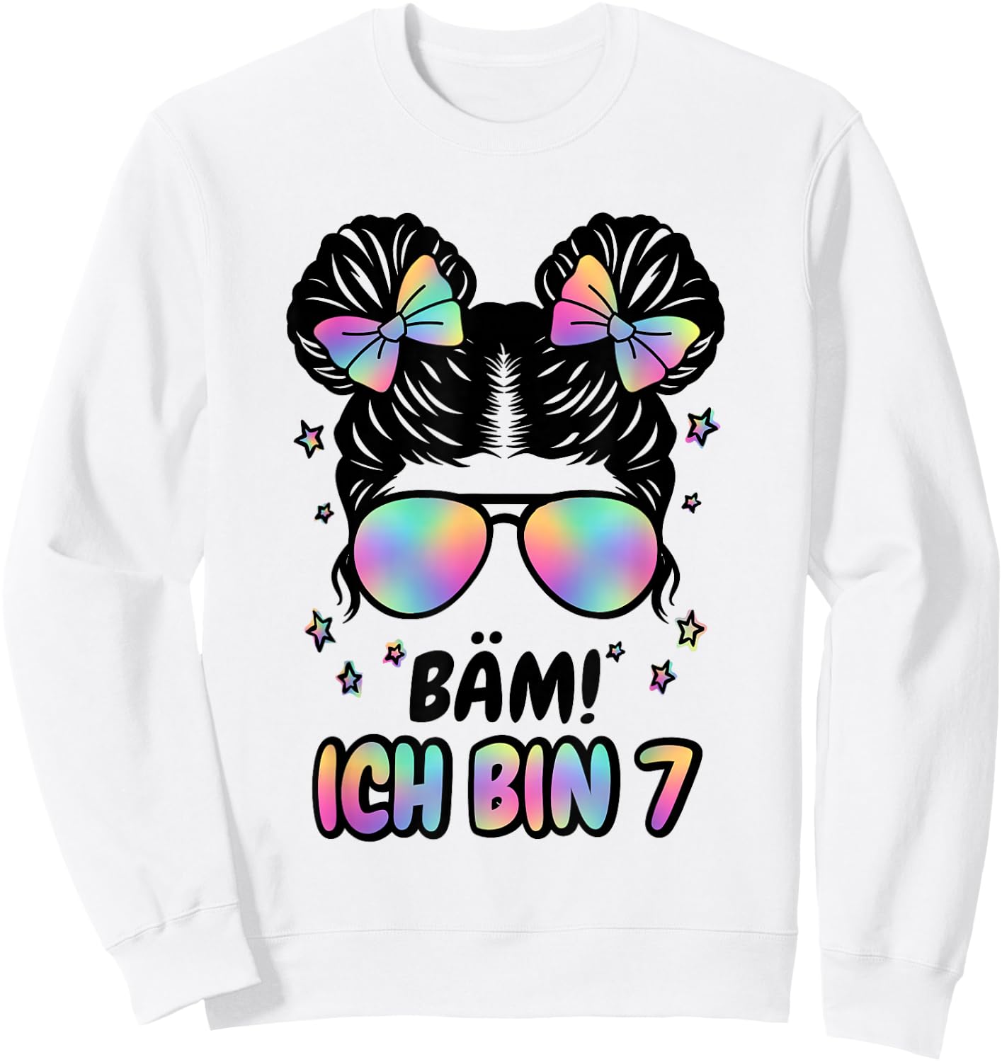 7. Geburtstag Mädchen Messy Bun Bäm! Ich Bin Sieben Sweatshirt - Sweatshirt | White