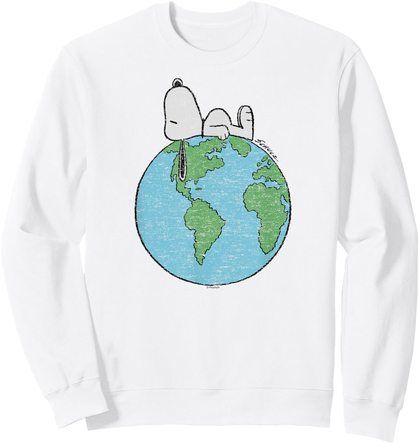 Peanuts - Snoopy Earth Day Laying On Top of the World Sweatshirt - Sweatshirt | White