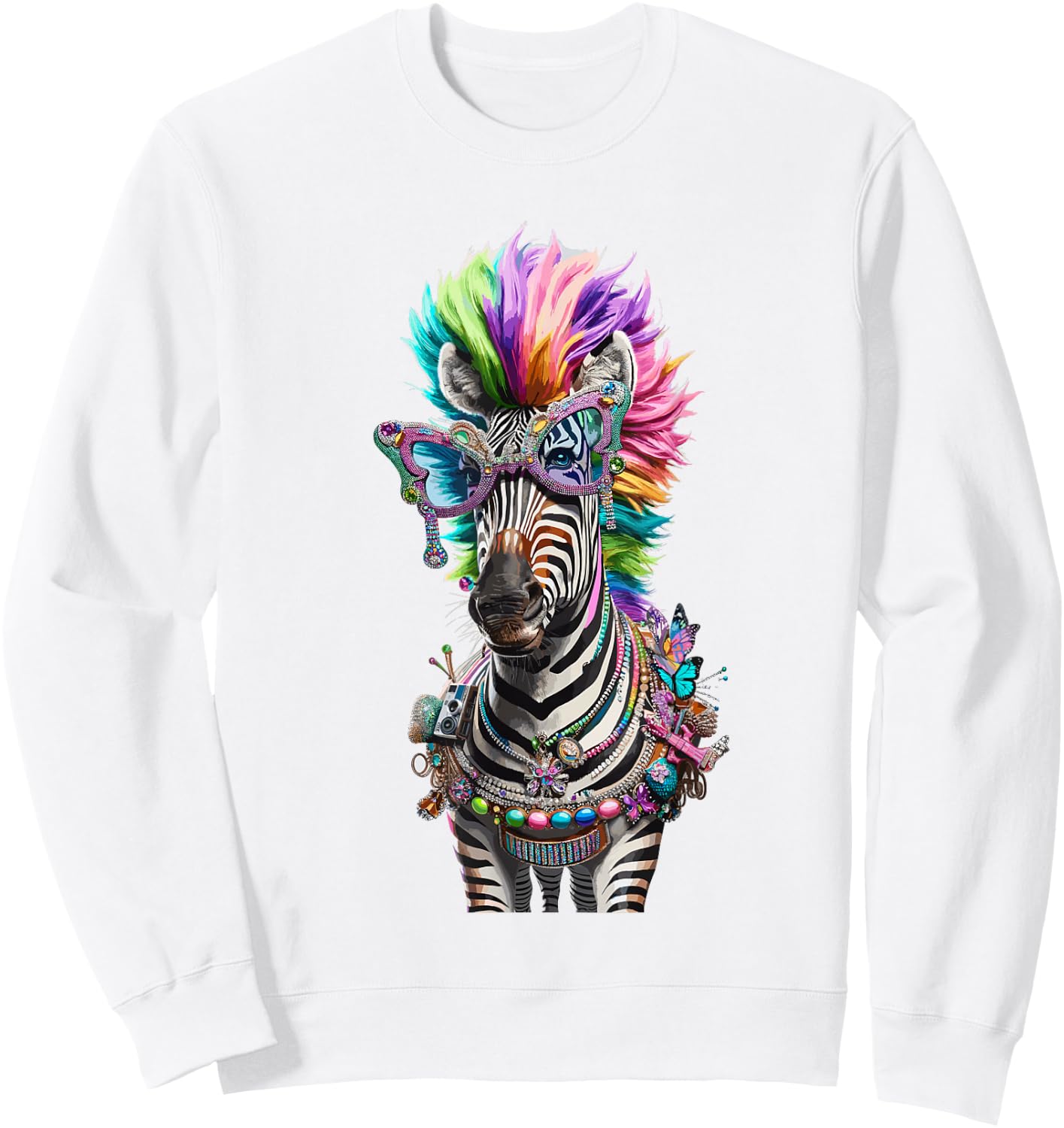 Cheesy Kitsch Aesthetic Zebra Lover Stuff Retro Zebra Sweatshirt - Sweatshirt | White