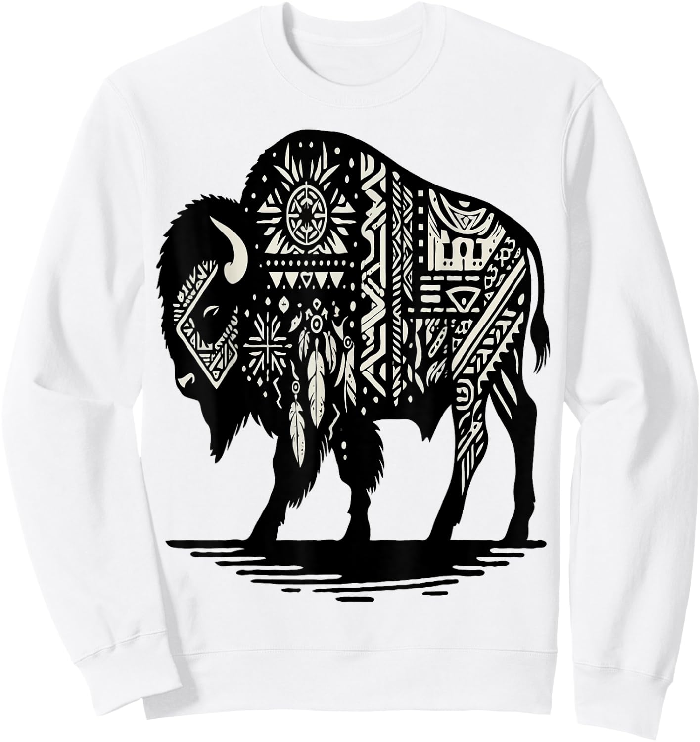 Bison Native American Sweatshirt - Sweatshirt | White