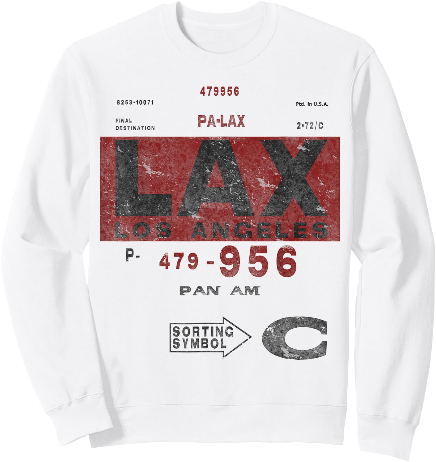 LAX Los Angeles Airport Vintage Airline Tag Travel Pilot Medium Heather Grey Sweatshirt - Sweatshirt | White