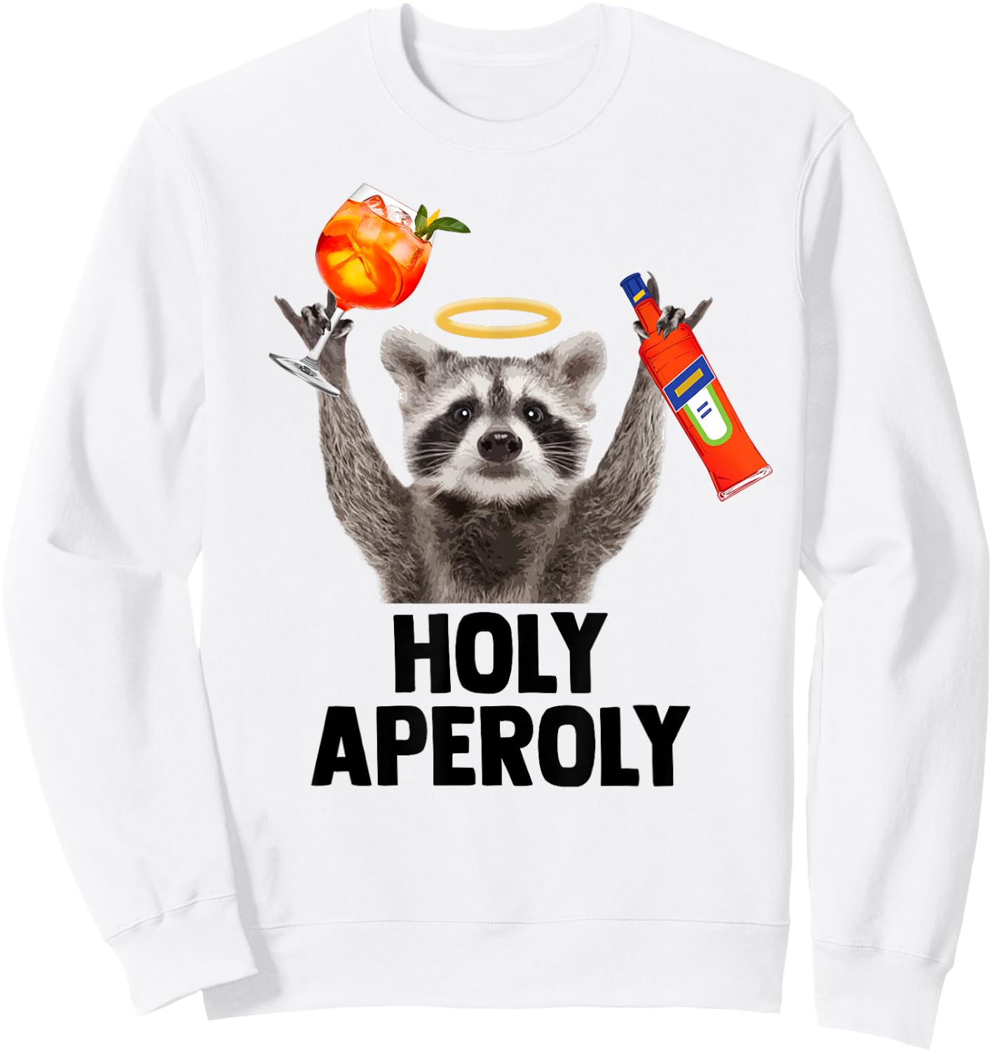 HOLY APEROLY X Raccoon Meme Racoon X Aperoli Pedro Spritz , White Sweatshirt - Sweatshirt | White
