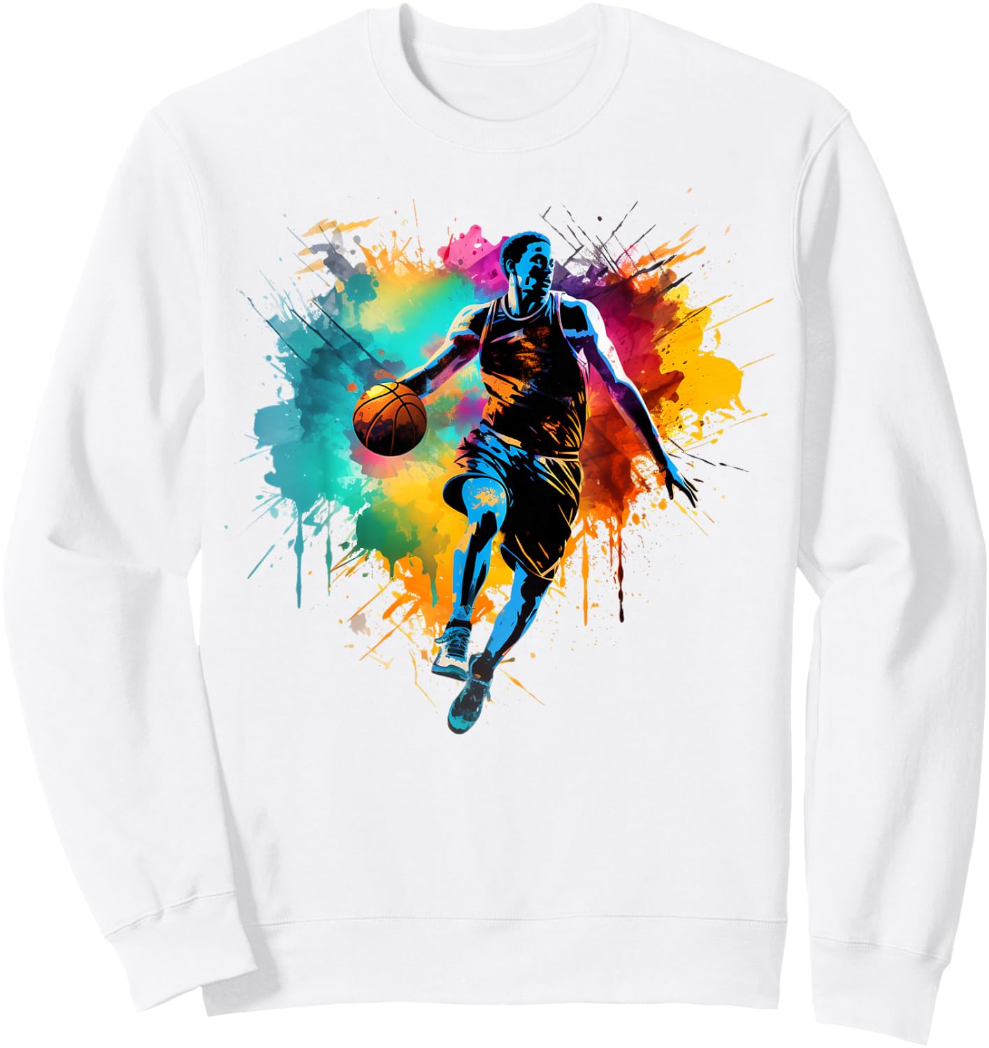 Colorful Basketball player Boy on Basketball Sweatshirt - Sweatshirt | White