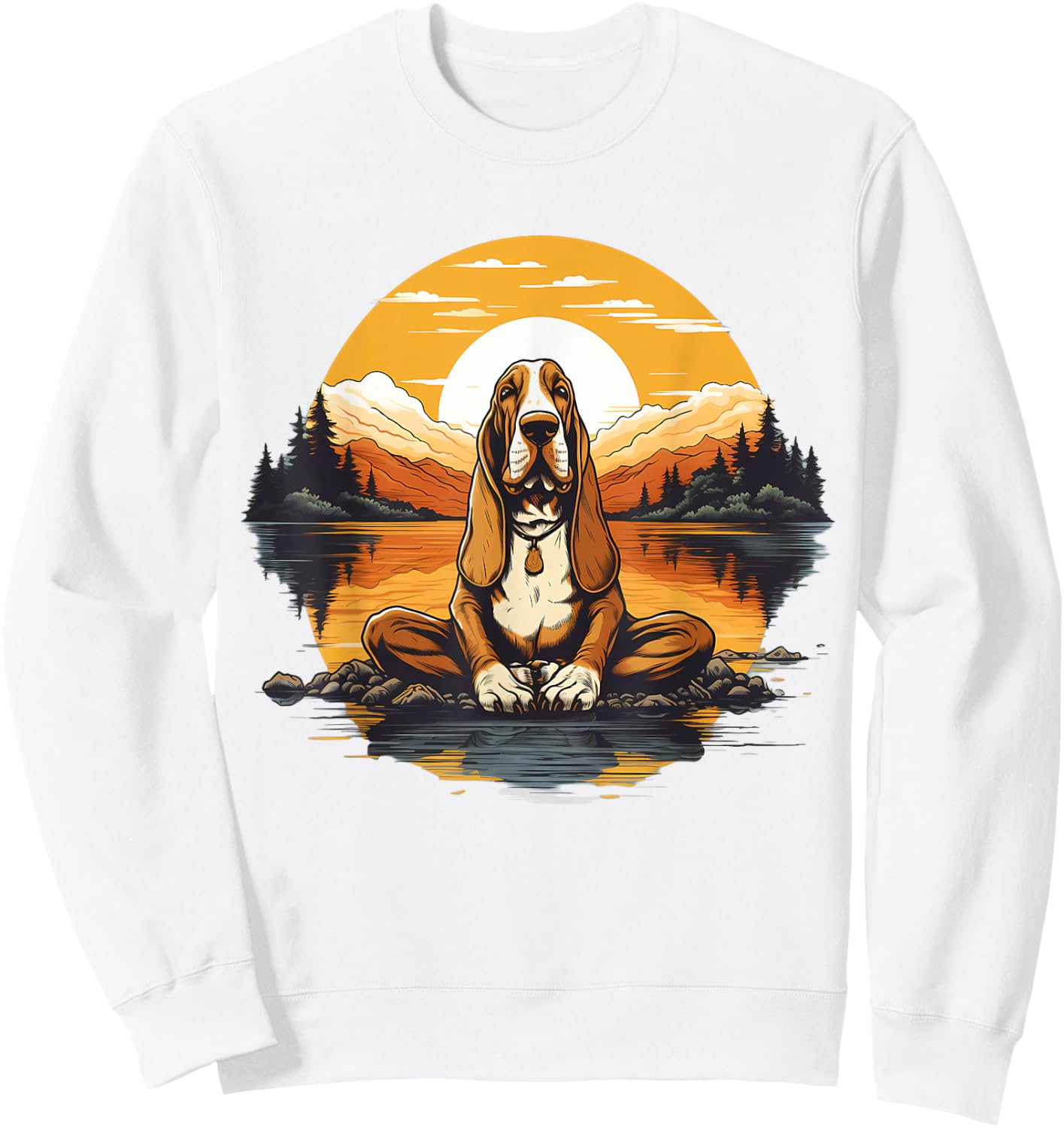 Basset Hound Dog Meditation Yoga Men Women Kids Sweatshirt - Sweatshirt | White