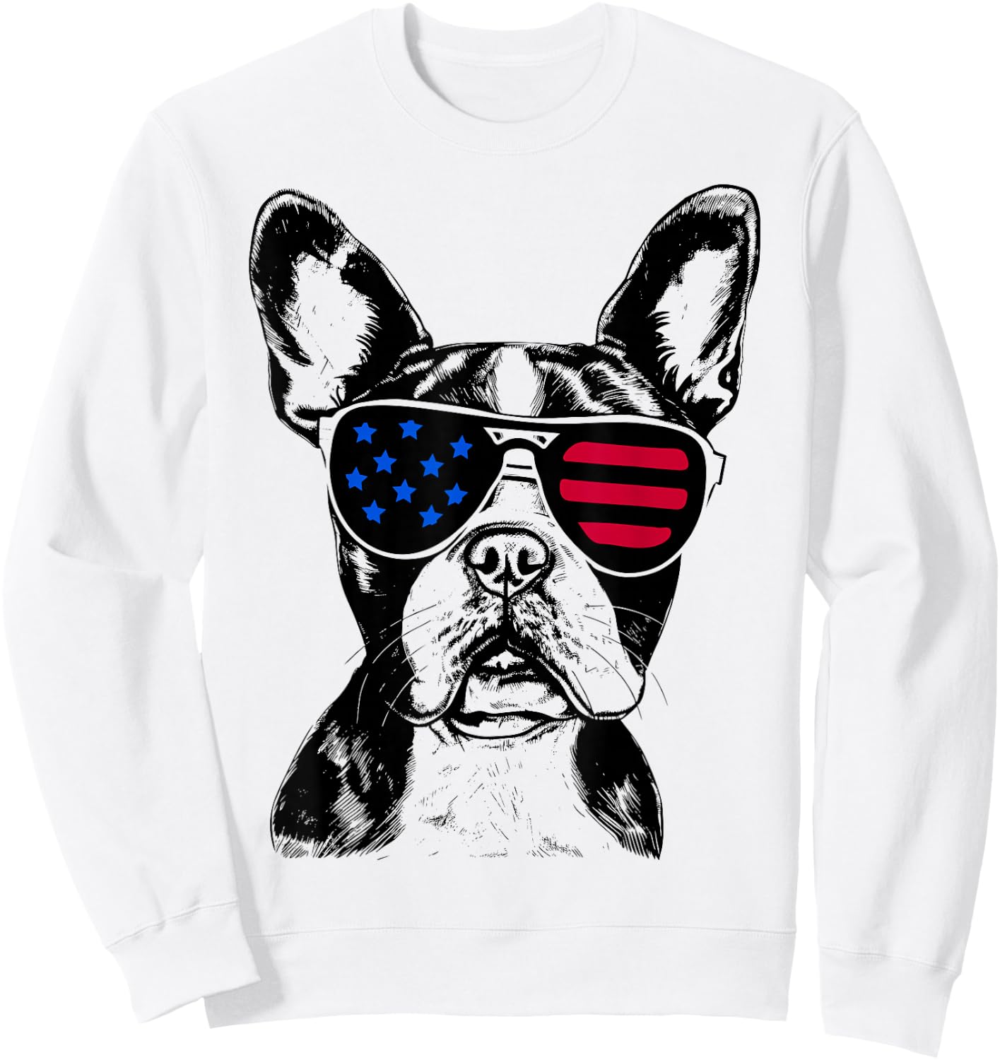Boston Terrier Dog 4th of July America USA Flag Sweatshirt - Sweatshirt | White