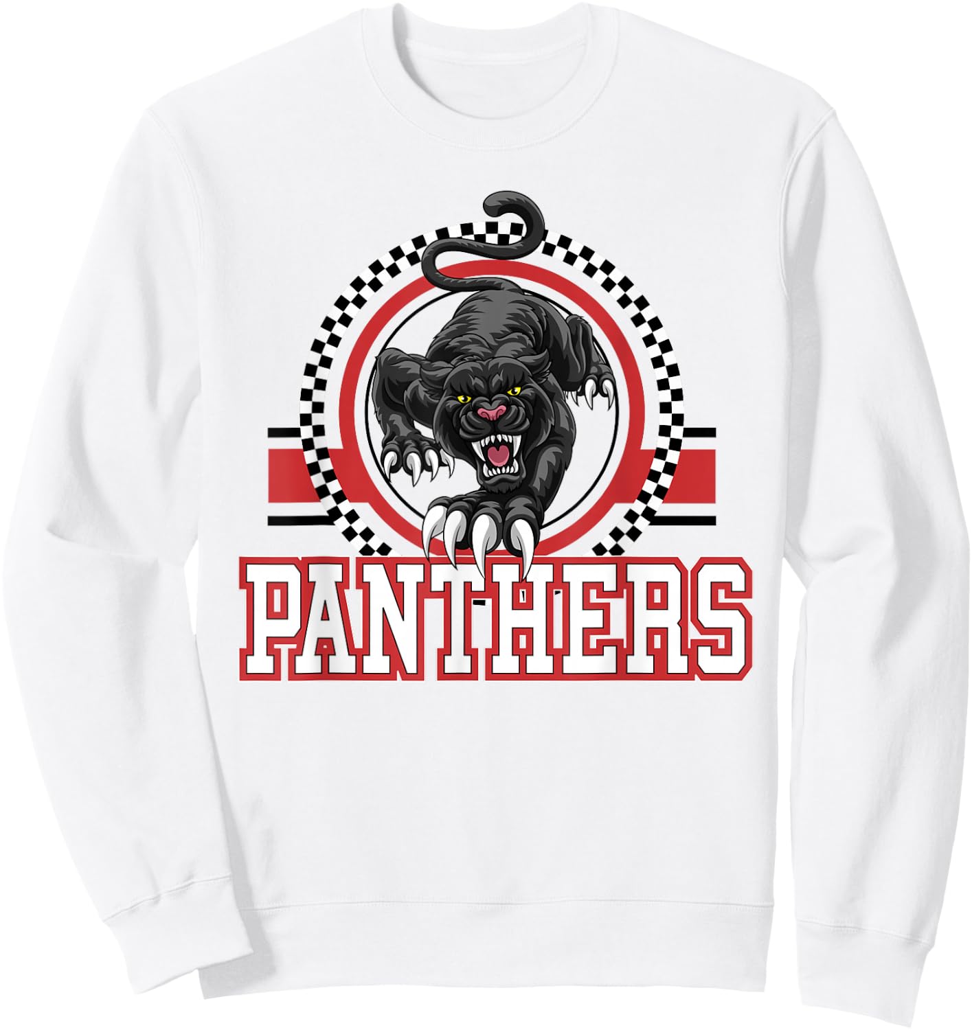 Panthers School Spirit Checkered Print Mascot Red Panther Sweatshirt - Sweatshirt | White