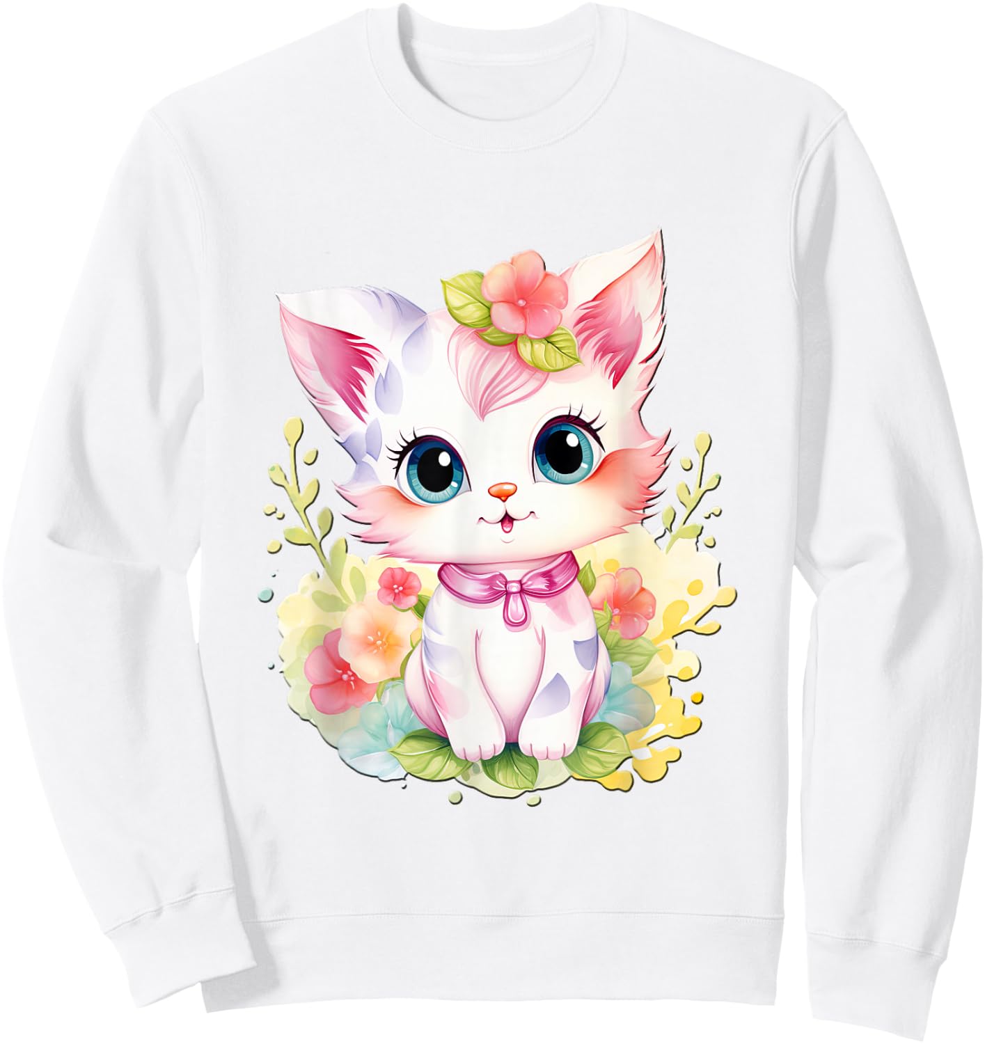 süßes farbenfrohe Katzen Liebhaber Outfits Baby Katze mit Blumen süße Katzen Kätzchen Mädchen Tochter Sweatshirt - Sweatshirt | White