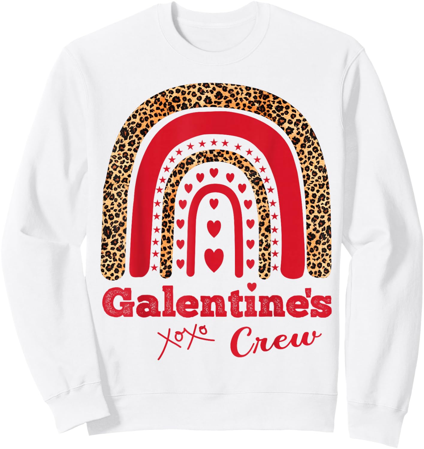 Galentine's Crew Valentine February Hearts Leopard Sweatshirt - Sweatshirt | White