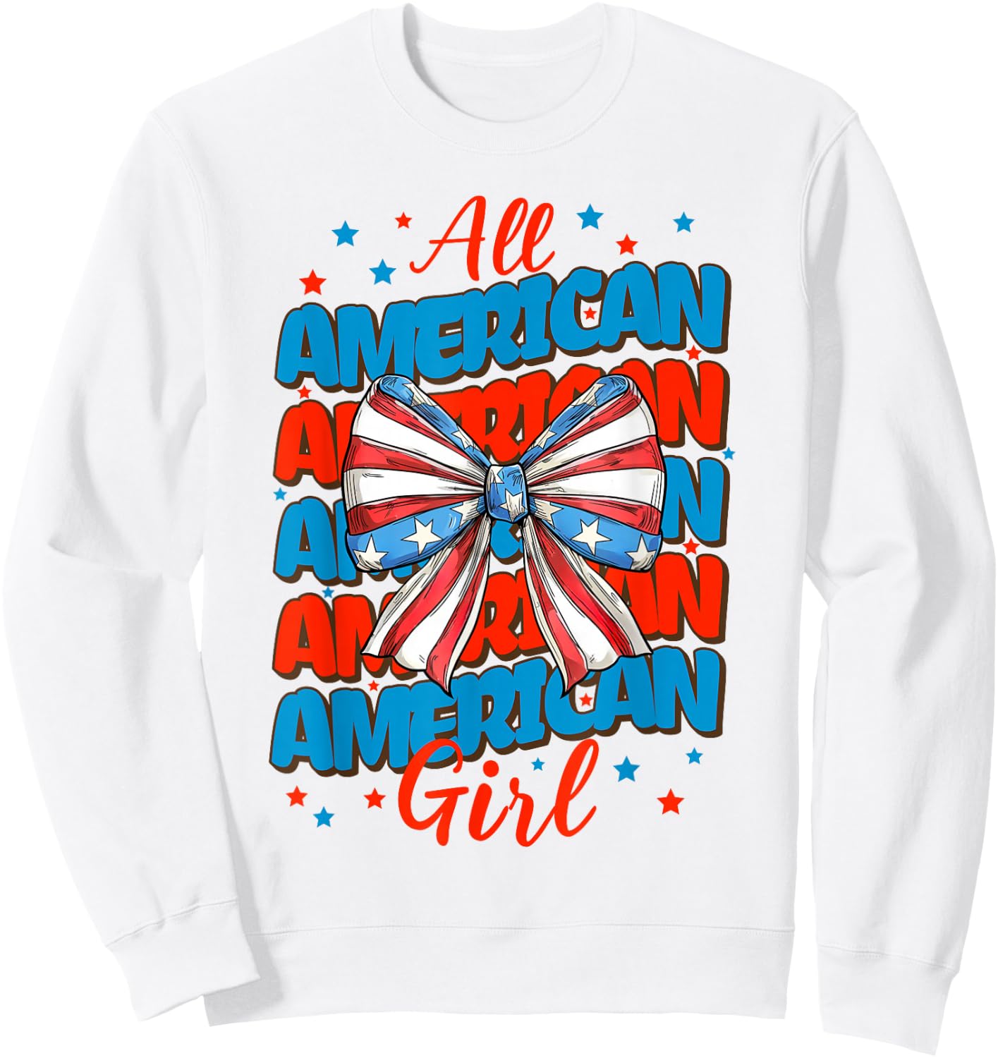 Groovy All American Girl 4th Of July Girls Kids USA Flag Sweatshirt - Sweatshirt | White
