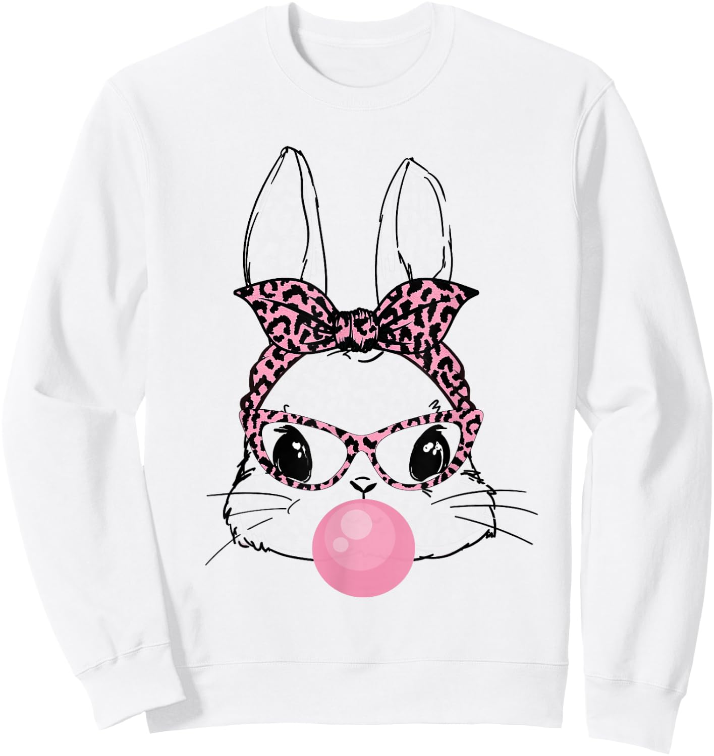 Cute Bunny With Bandana Heart Glasses Bubblegum Easter Day Sweatshirt - Sweatshirt | White