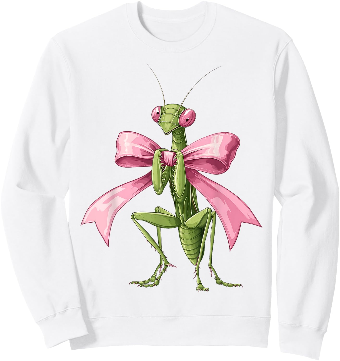 Coquette Bow Mantis Praying Mantis Insect Pink Ribbon Girl Sweatshirt - Sweatshirt | White
