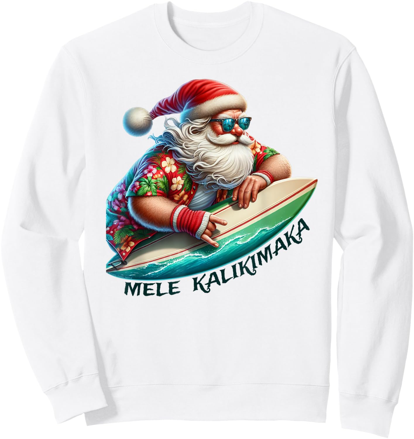 Mele Kalikimaka Surfing Merry Christmas Surfer Santa Sweatshirt - Sweatshirt | White