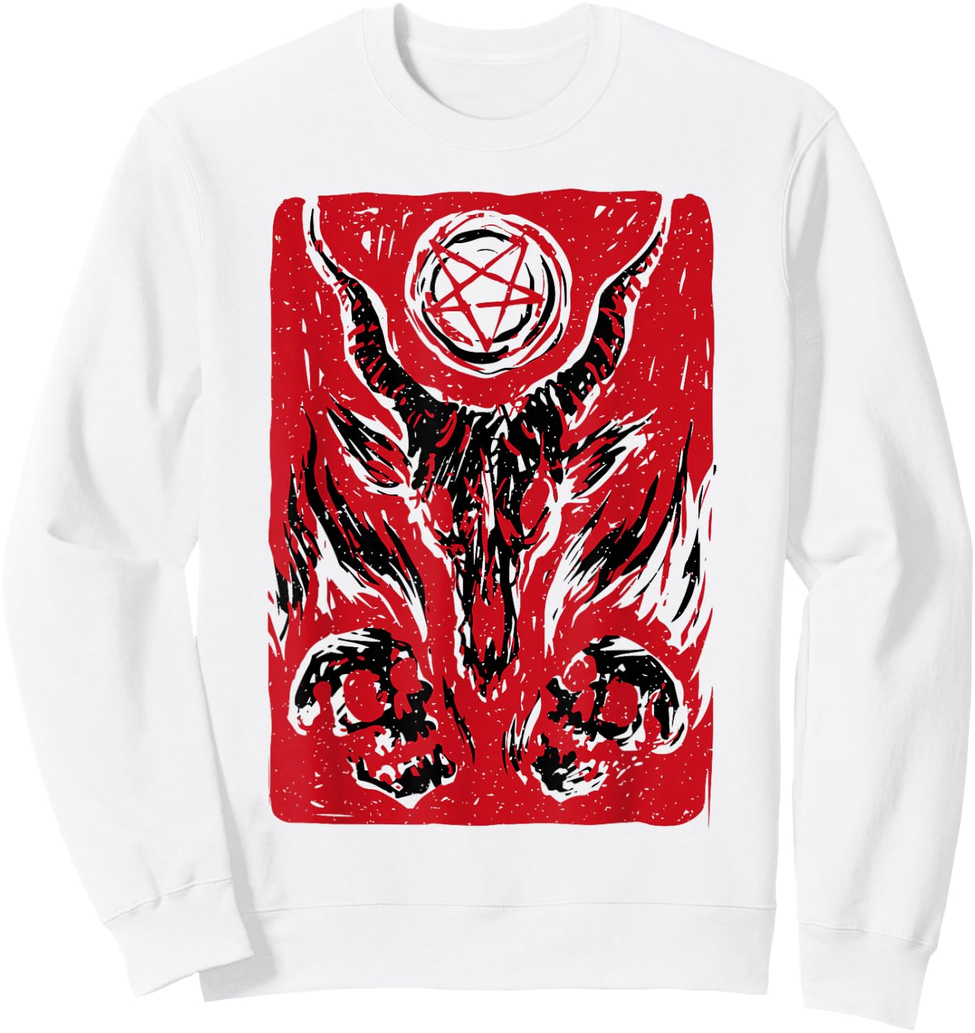 Retro Baphomet Satanic Satan Goat Devil Occult Goth Graphic Sweatshirt - Sweatshirt | White
