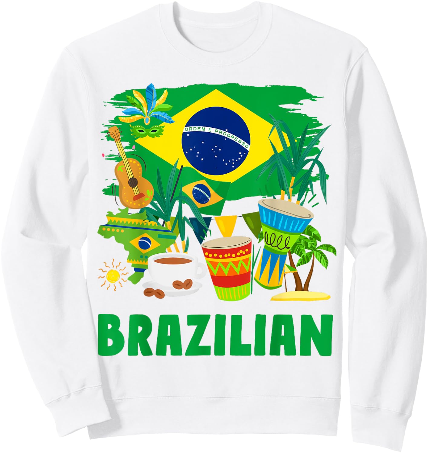 Brazil Flag - Outfit Idea for Children - Flag of Brazil and Brazil , Yellow, S Sweatshirt - Sweatshirt | White